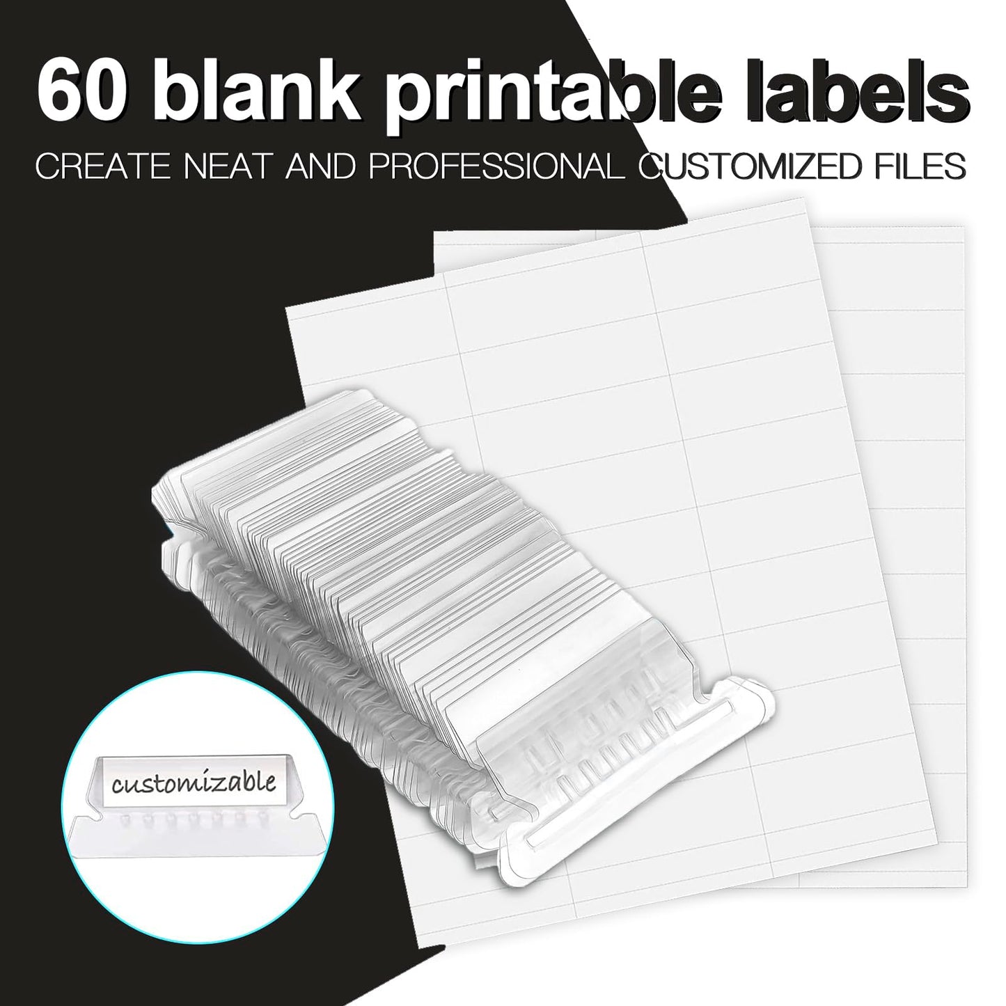 HERKKA Hanging File Folders, 60 Pack Reinforced Letter Size Hanging Folders, Designed for Bulky Files, Filing Cabinet, 1/5-Cut Adjustable Tabs (Black)
