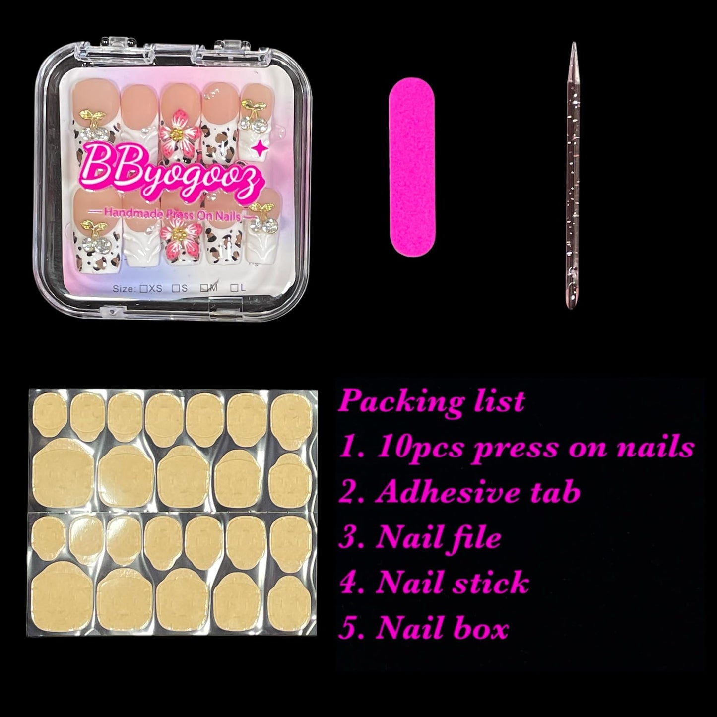 Handmade Press On Nails, 3D Velvet Floral Short/Medium Length Square White French Tips, Leopard Cherry Design, Reusable Acrylic False Nails (Velvet Jungle, S)