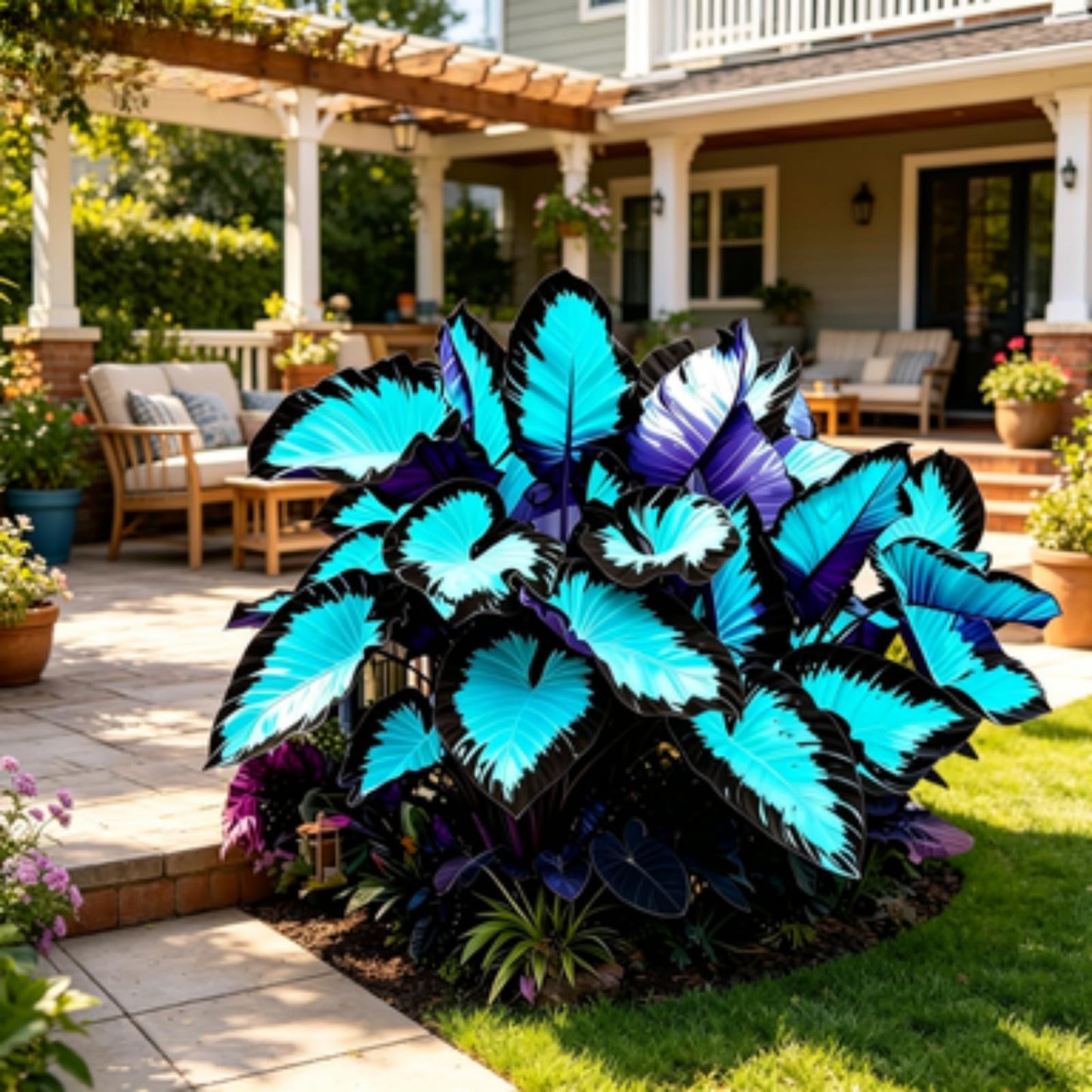 JWDSKT Variegated Elephant Ear: Dramatic Presence, Perennial, Low Maintenance, Rich Colors, Easy Care-Excellent Display (4)