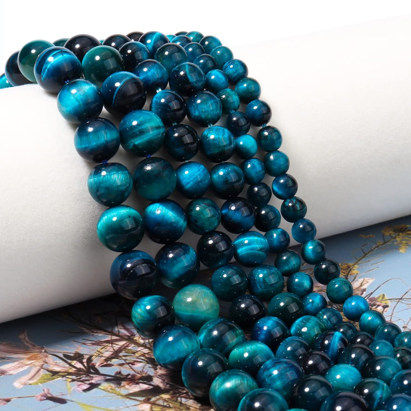 45pcs 8mm Natural Aquamarine Tiger Eye Gemstone Beads Energy Healing Crystal Round Loose Stone Beads for Jewelry Making, DIY Bracelets Necklaces