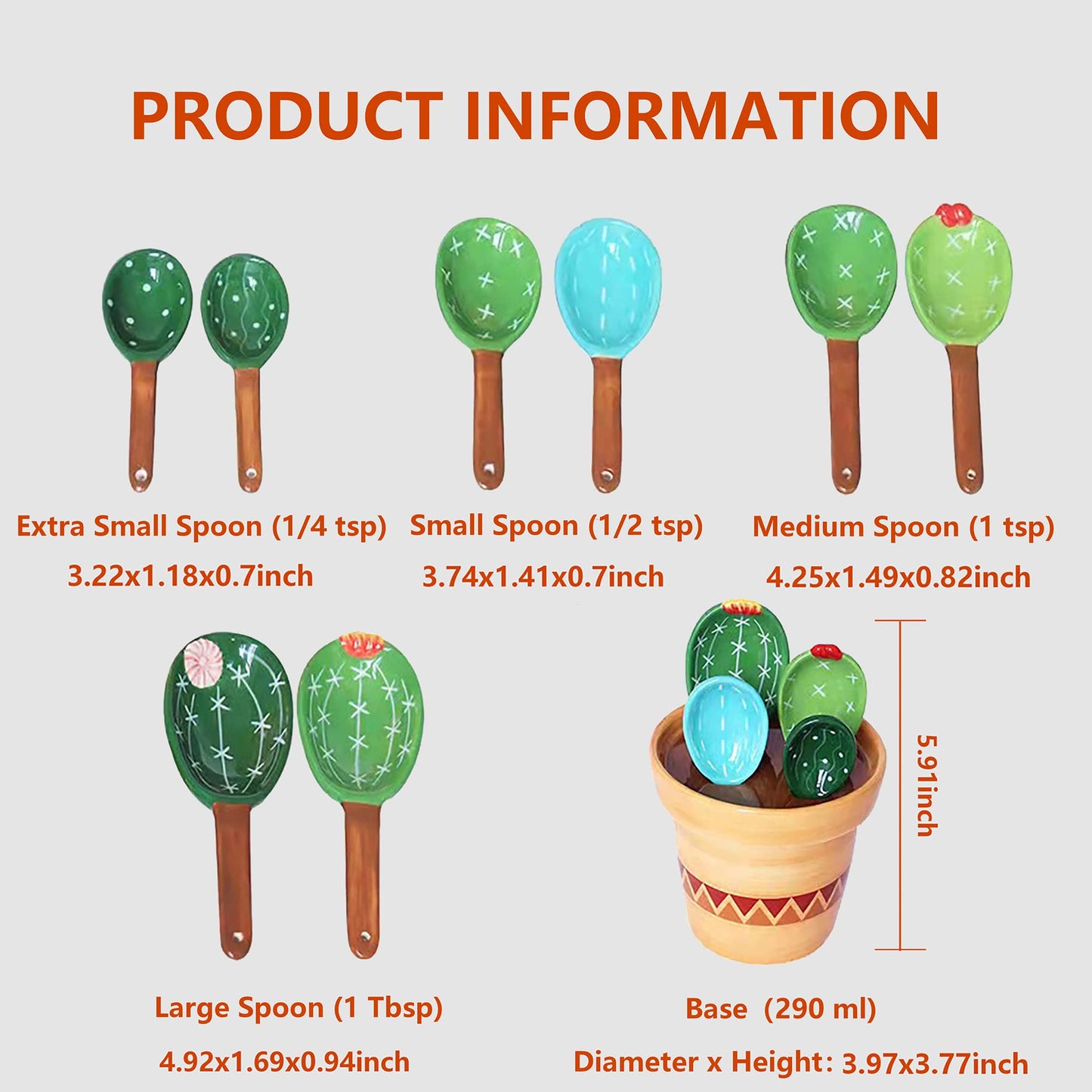Cactus Measuring Spoons Set in Pot, Cute Ceramic Measuring Spoons and Cups, Kitchen Cacti Spoon with Holder, Baking Measuring Cups Ornaments Gift
