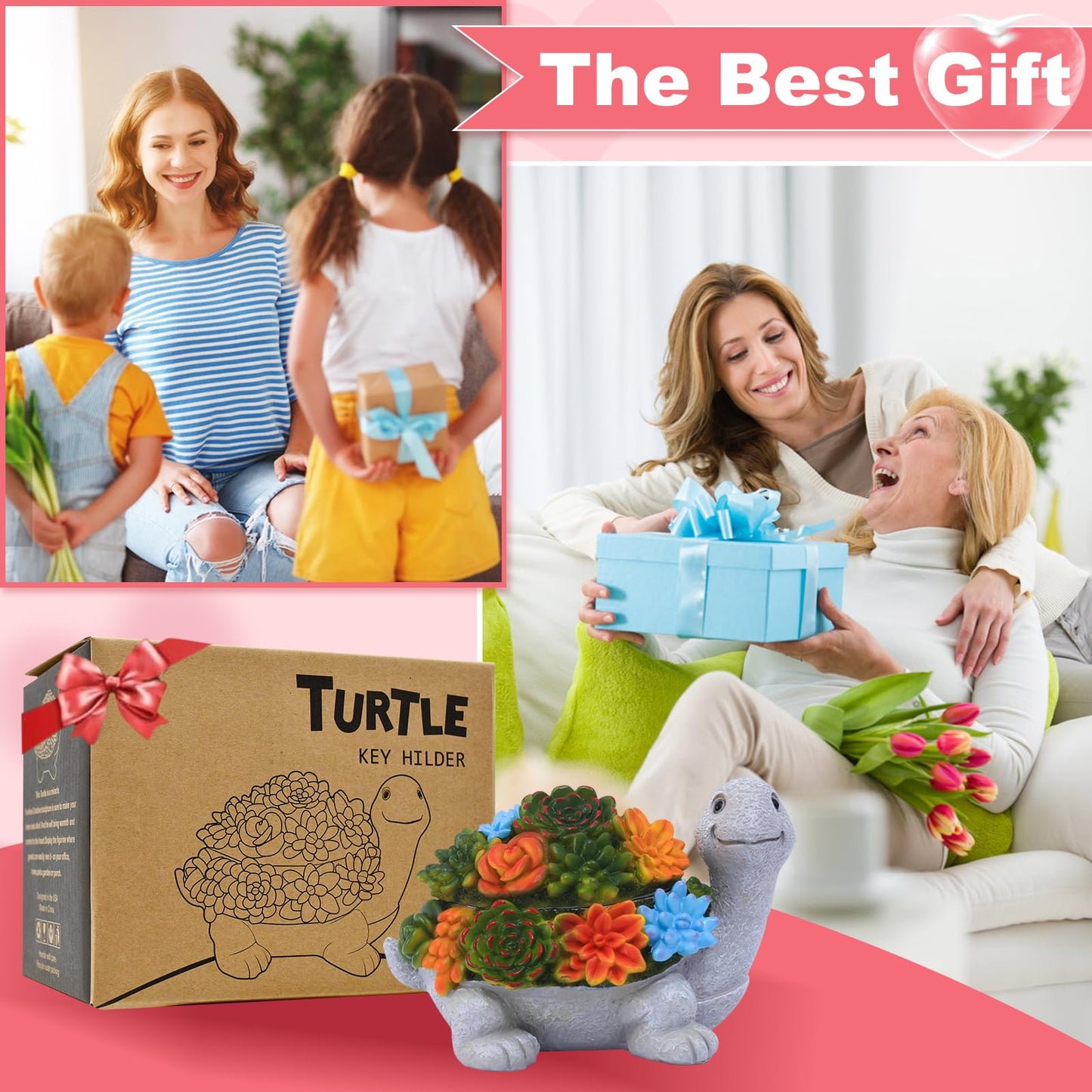 Fashionoda Outdoor Turtle Key Hider Statue - Cute Succulent Turtle Hide a Key Outdoor Decorative - Small Gift Box for Women, Home Decor & Gifts