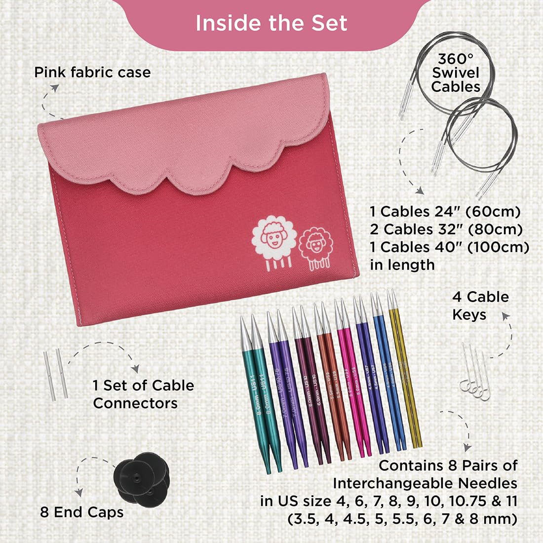 KnitPro Zing Deluxe Interchangeable Needle Set 5" (13cm) | 8 US Sizes (4 to 11)