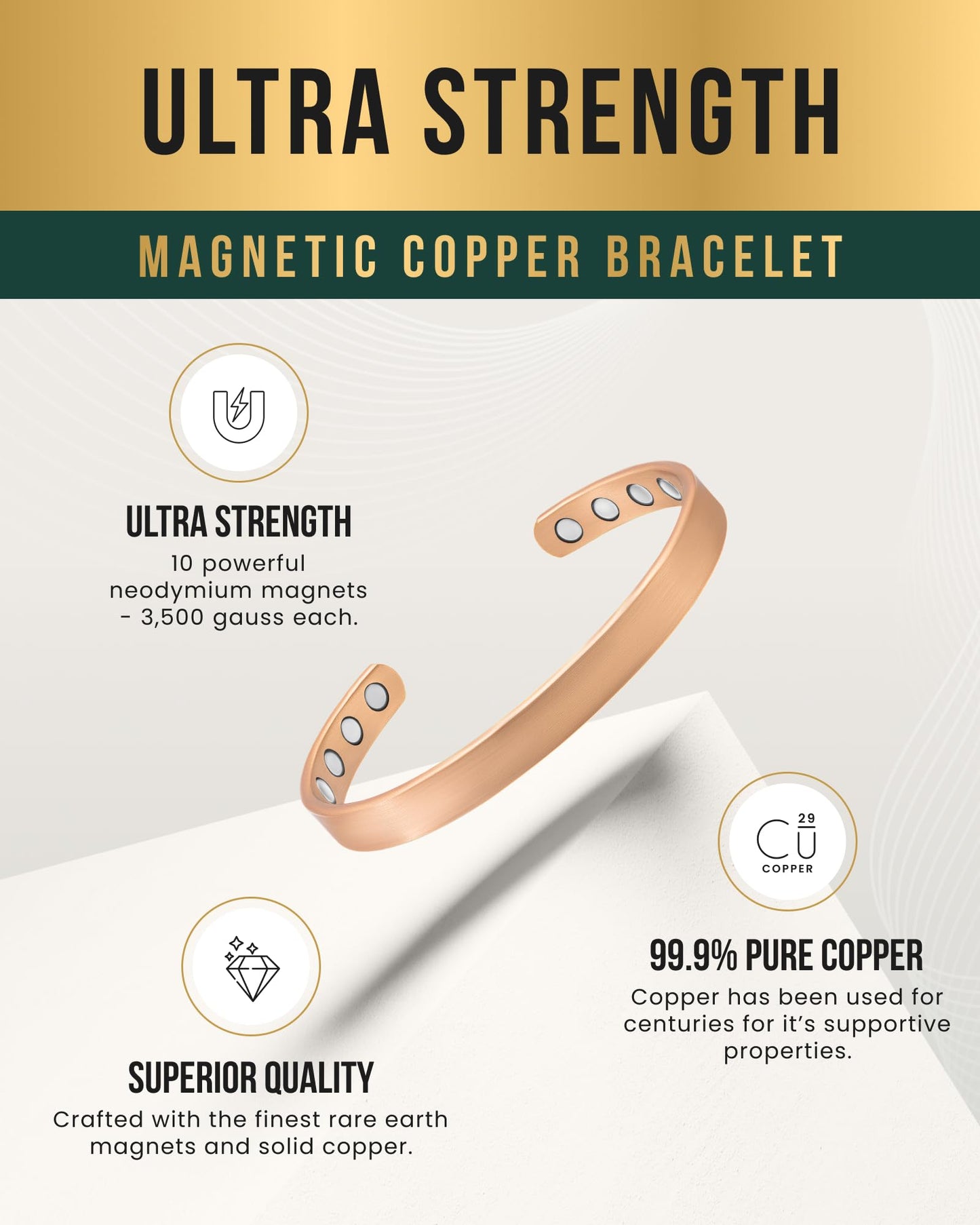 MagnetRX® Magnetic Copper Bracelet Cuff – Elegant Pure Copper Bangle – Unisex Magnetic Bracelets for Men & Women (Large)