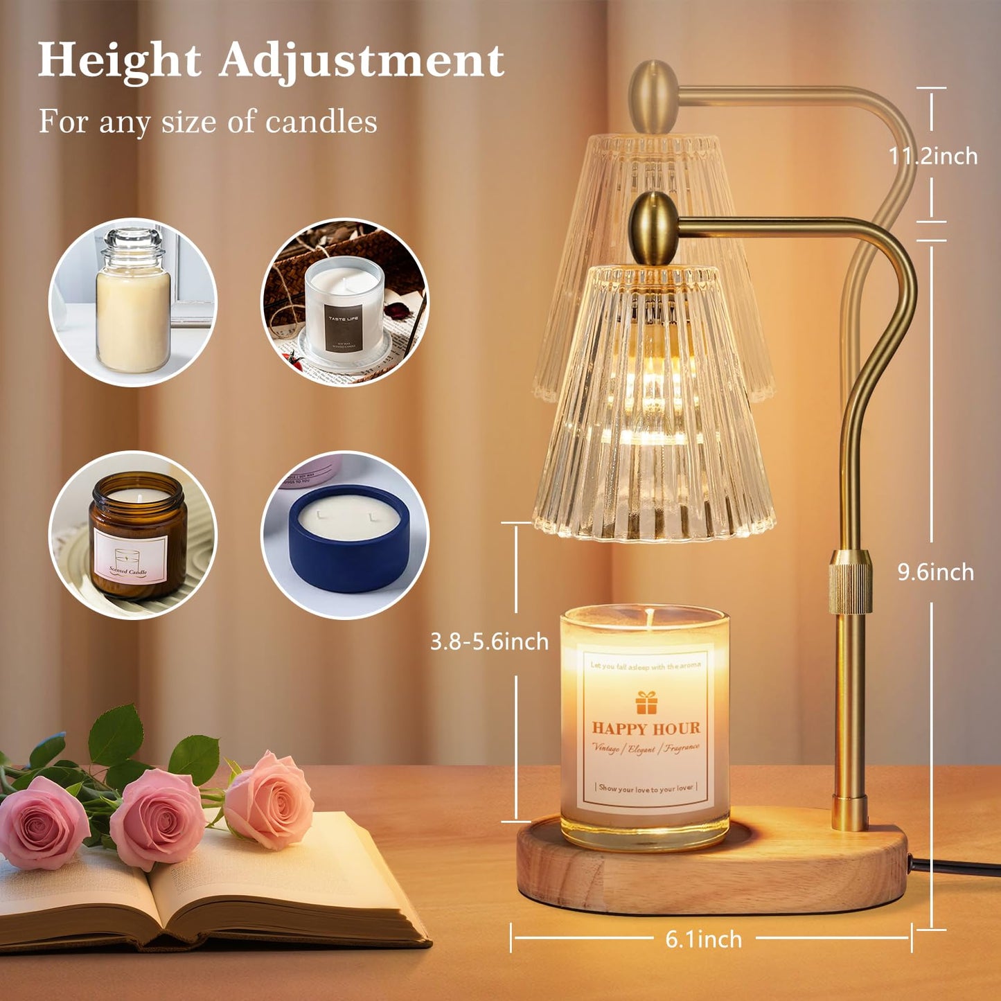 Imenlox Candle Warmer Lamp, with Timer and Dimmer, Adjustable Height, Mother' s Day Gifts for Mom, Birthday Gifts for Women, House Warming Gifts Room Decor, Wax Warmer for Jar Candles(Amber)