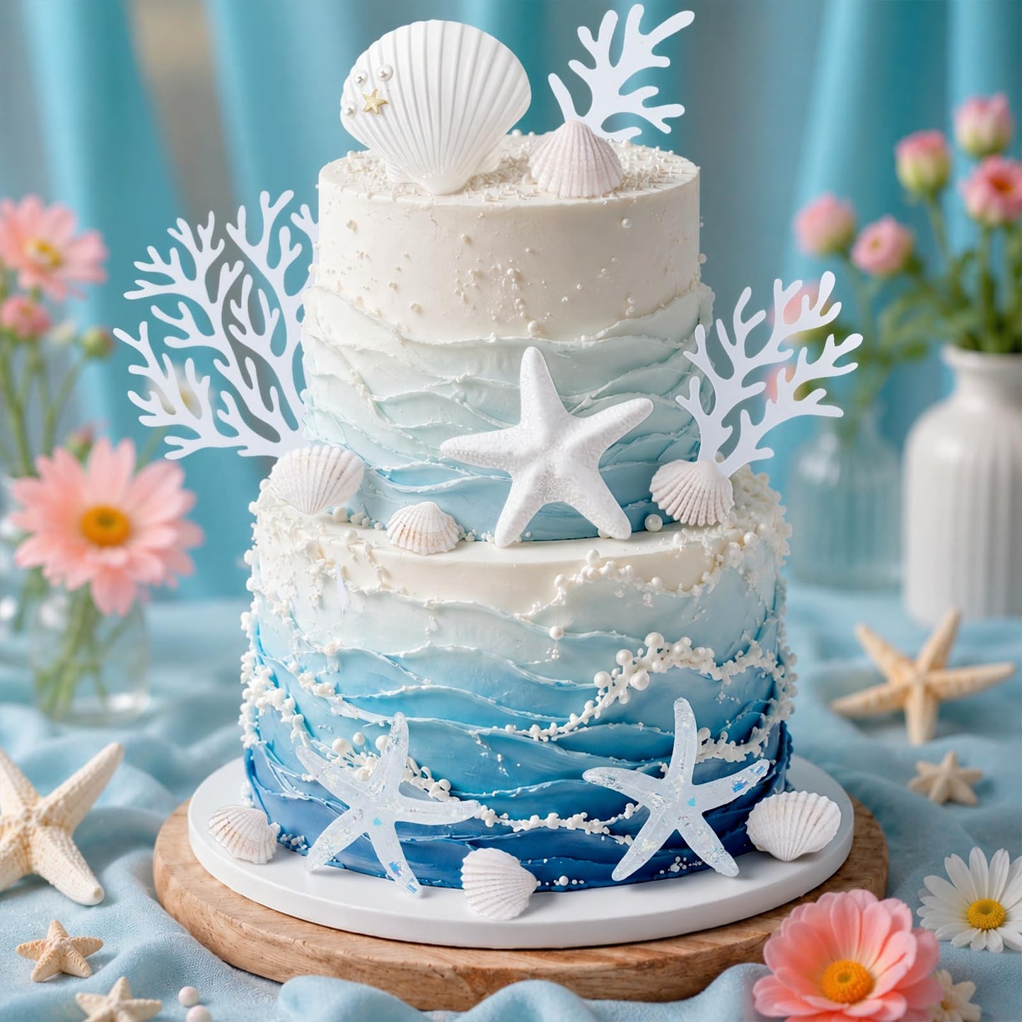 Morofme 20pcs Seashells Cake Toppers Ocean Cake Decorations Starfish Cupcake Toppers Beach Seashell Cupcake Topper Under the Sea Theme Dessert Decor for Baby Shower Birthday Summer Party Supplies