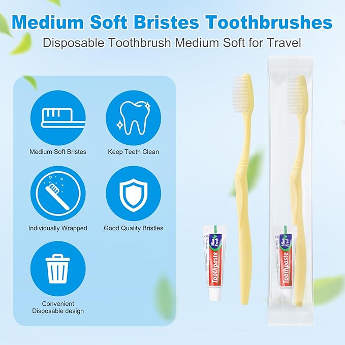 Disposable Toothbrush with Toothpaste Set, Individually Wrapped Soft Bristles Travel Size Manual Toothbrushes Kit in Bulk for Hotel/Travel/ Business/Donation/Homeless/Charity/Camping (1000 Pack)