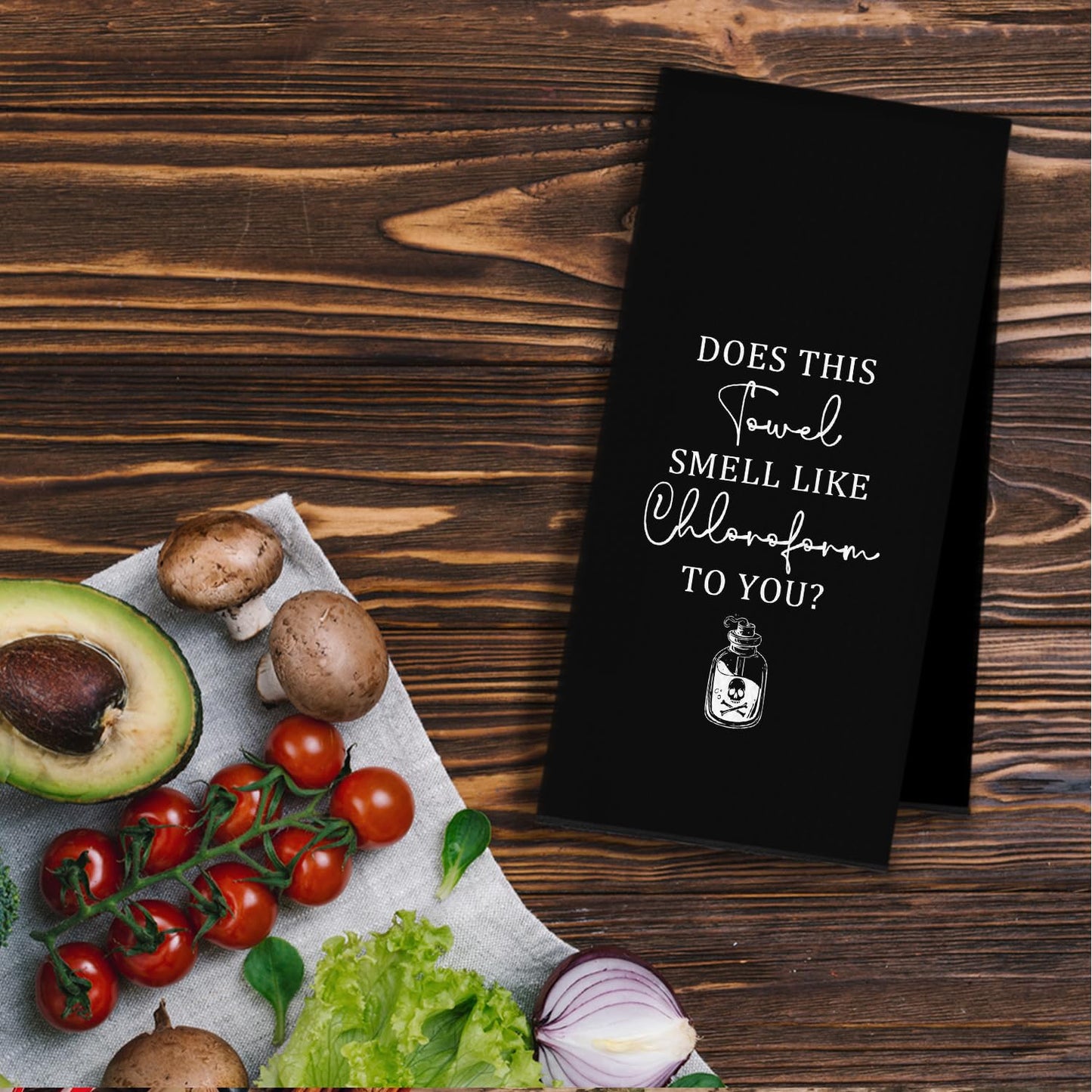 YRDBGHZDF Black Funny Gothic Skull Kitchen Dish Towels, Dark Humor Sarcastic Does This Towel Smell Like Chloroform to You Decorative Hand Tea Towels for Kitchen, 16x24 Inch
