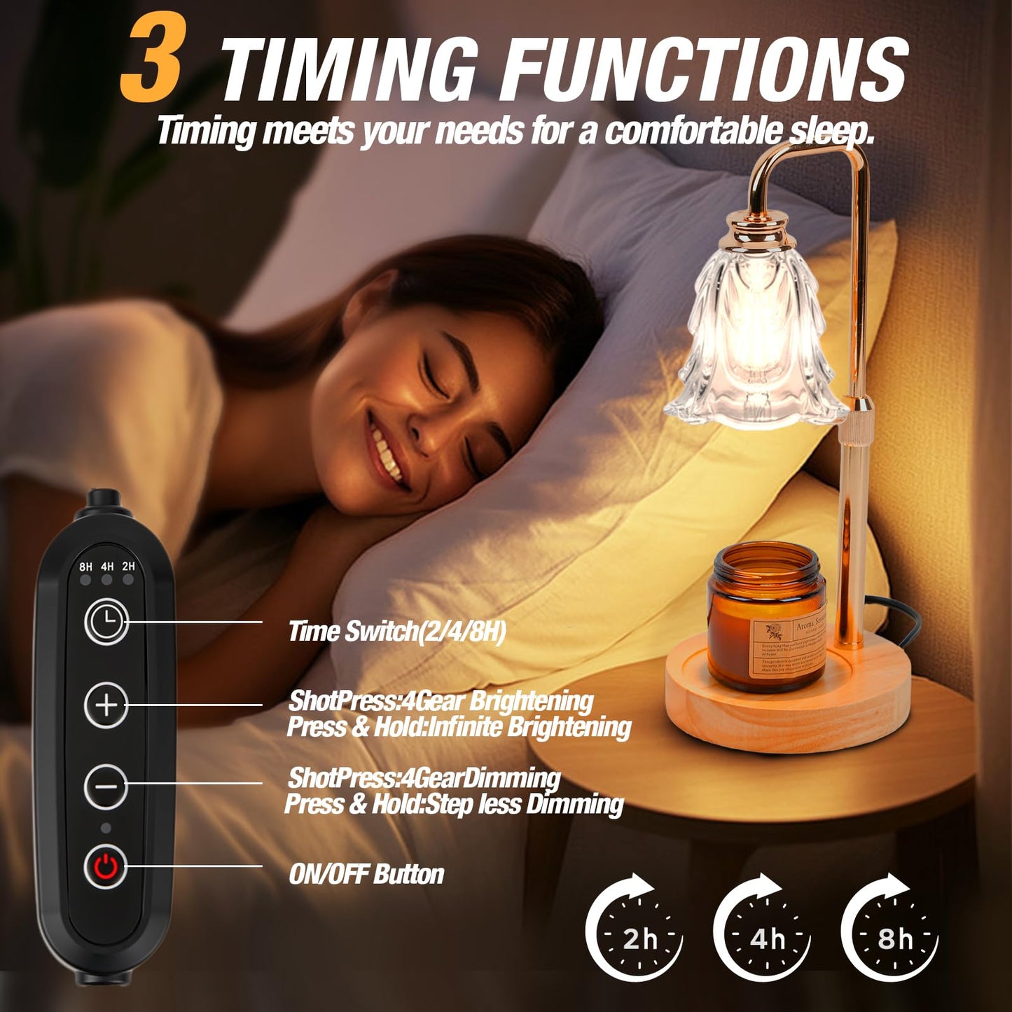 Candle Warmer Lamp with Timer and Dimmer, Electric Wax Warmers for Scented Candles with 5 Brightness Settings, Anti-Glare Lamp with Adjustable Height, Home Decor, Gift for Valentines, Birthday