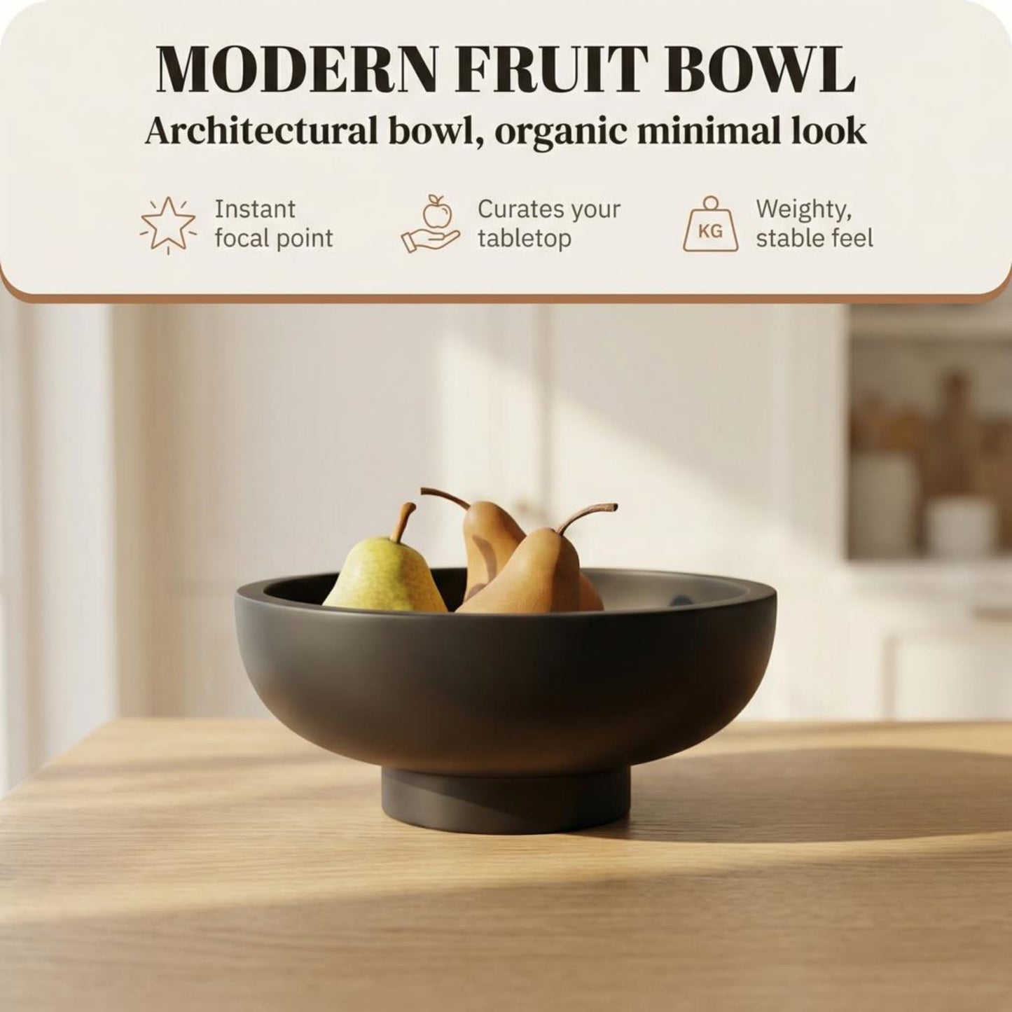 OAKOA Concrete Black Decorative Bowl for Home Decor - Black Fruit Bowl - Modern Pedestal Coffee Table Bowl for Entryway Table