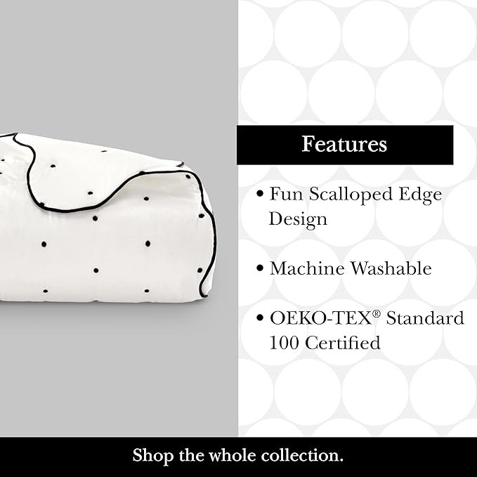 kate spade new york Scalloped Edge 3-Piece King Quilt Bedding Set, 100% Cotton Reversible Cover, All Season Warmth Bedding, Machine Washable, Marshmallow