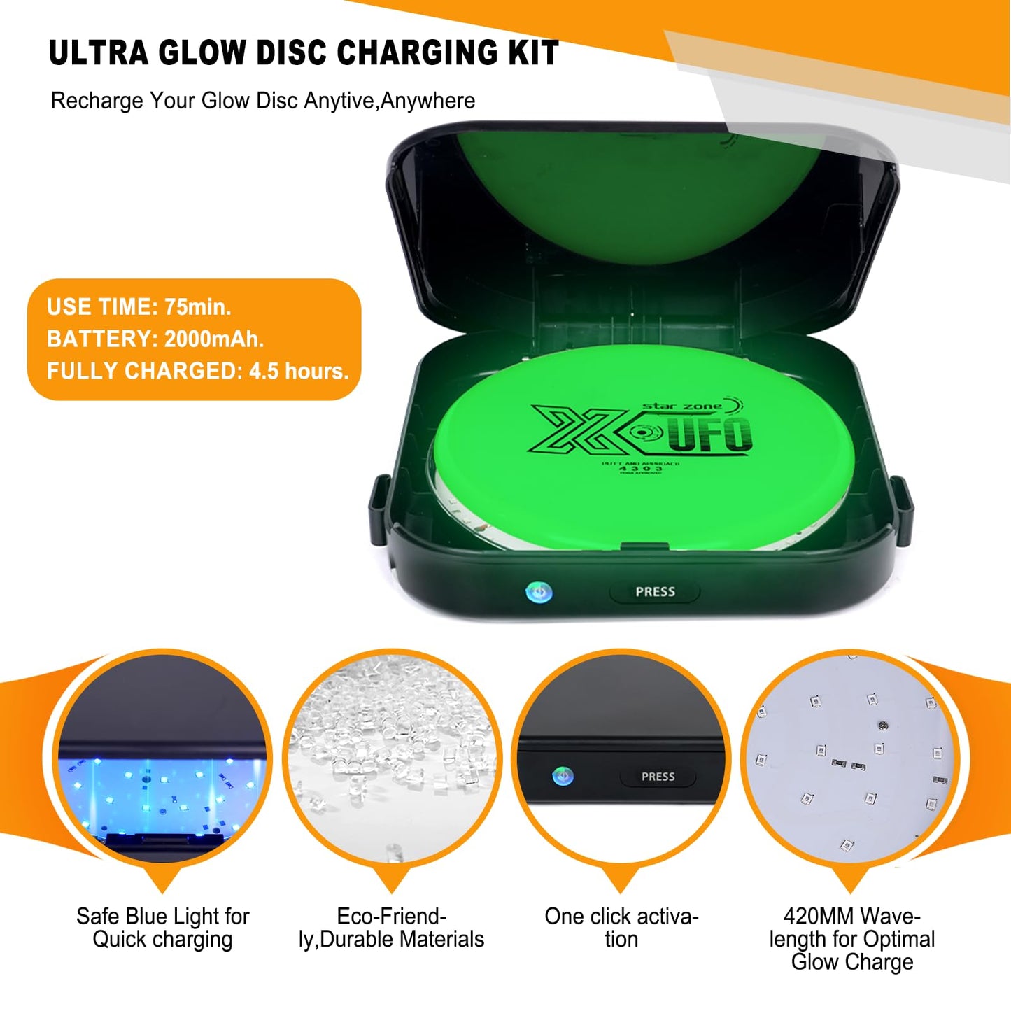X-UFO Fast-Charging Golf Disc LED Charging Case Portable Night Golf Disc Gear—The Ideal Choice for Night Training and Tournaments