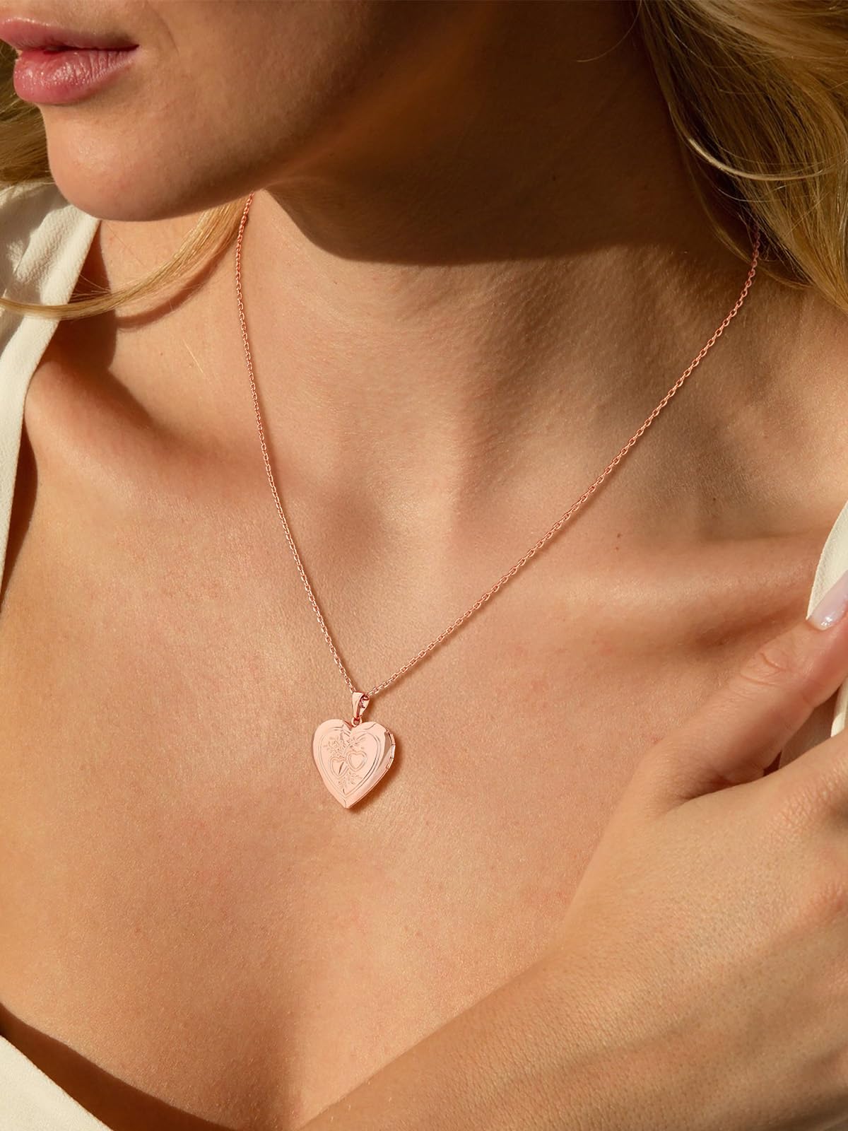 U7 Women Rose Gold Plated Heart & Heart Photo Locket Necklace That Hold Picture, with Gift Box