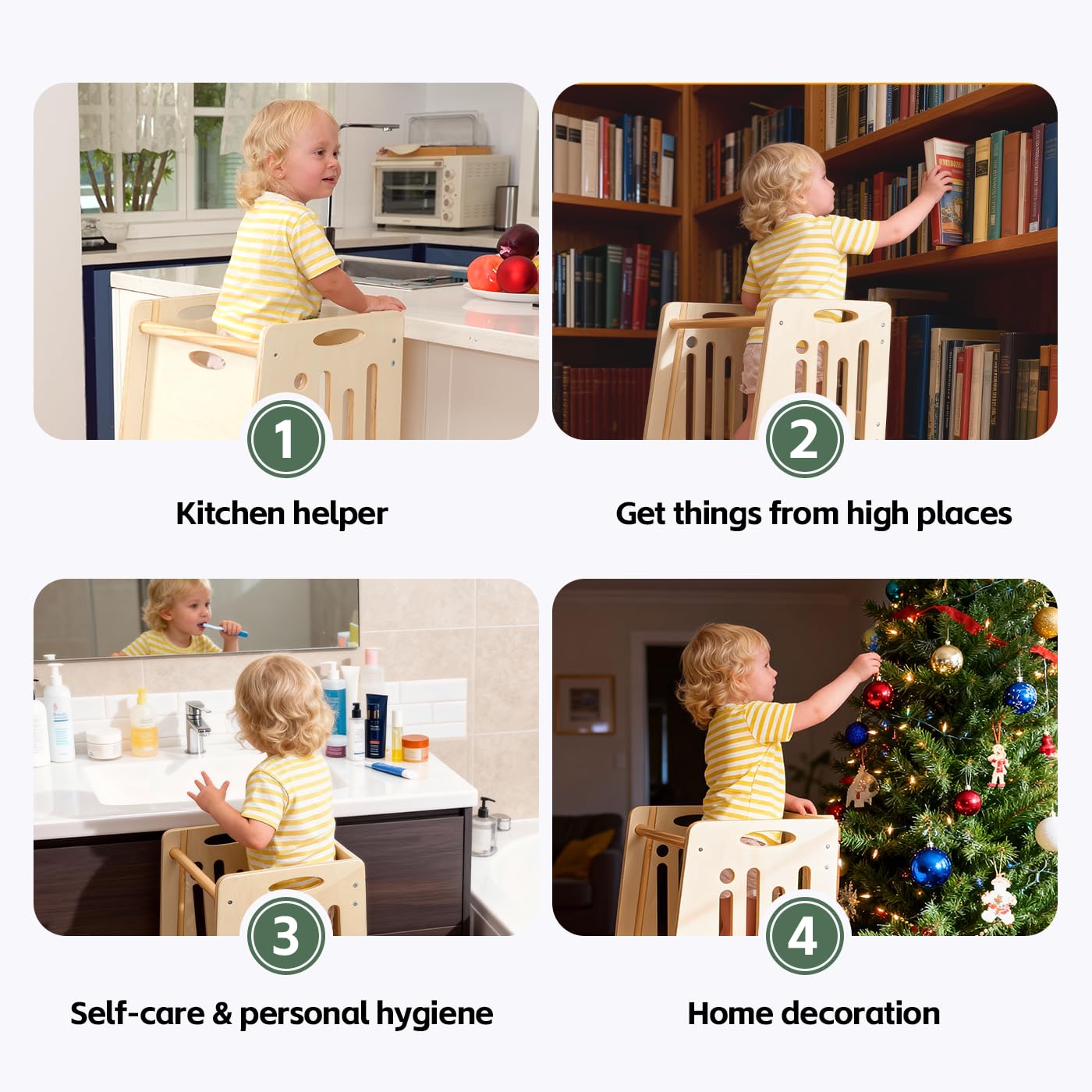 Toddler Tower,Height-Adjustable Step Stool with Sliding Safety Door,Easy to Adjust Height,Suitable for Kids from 18 Months to 5 Years Old,Anti-tilt Kitchen Step Stool with Safety Feet-Natural