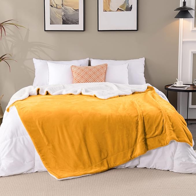 SOCHOW Sherpa Fleece Throw Blanket, Double-Sided Super Soft Luxurious Plush Blanket Throw Size, Mustard Yellow, 50x60 inches