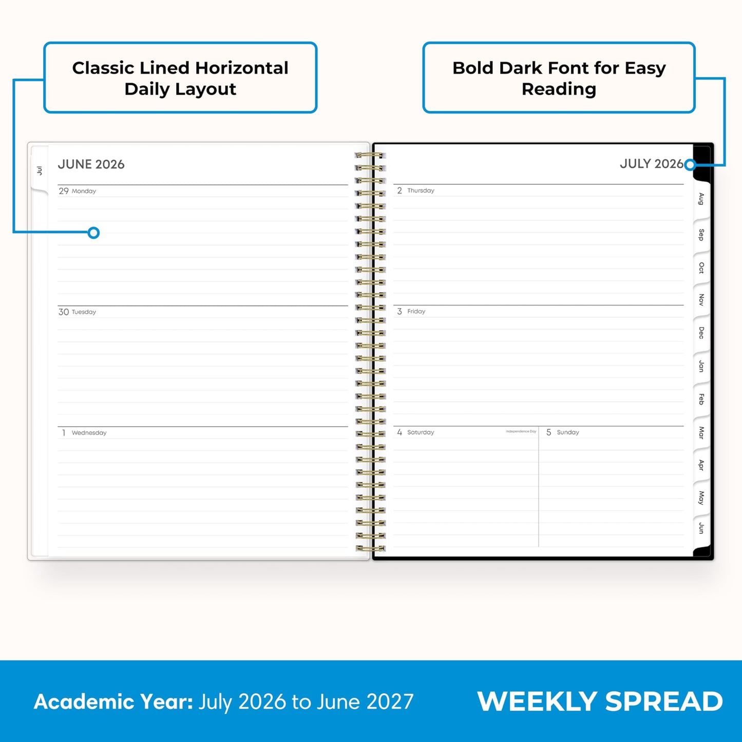 Blue Sky 2026-2027 Weekly and Monthly Academic Year Planner Calendar, July 2026 - June 2027, 8.5" x 11", Flexible Cover, Wirebound, Laminated Tabs, Storage Pocket, Pippi