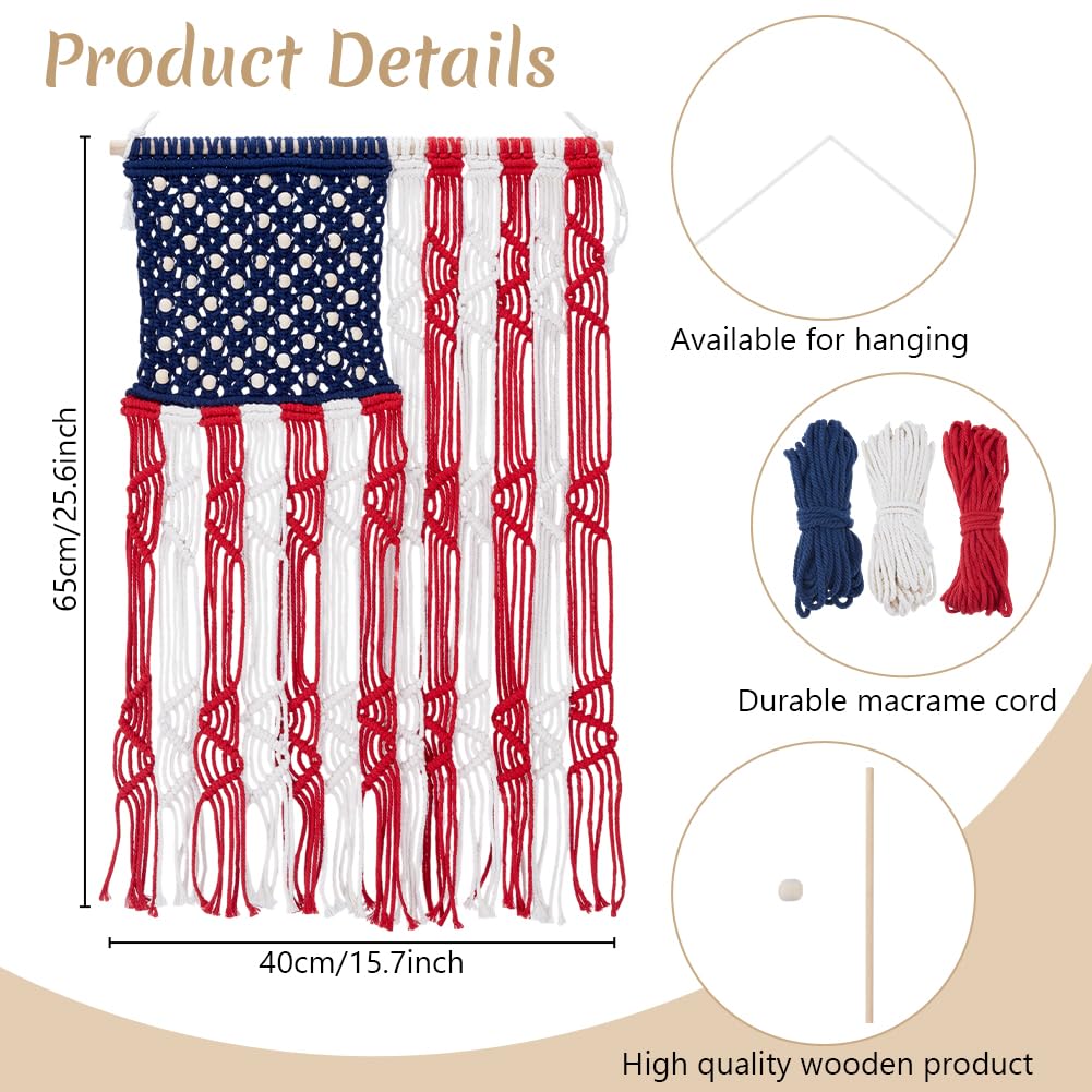 ORIGACH Macrame Independence Day Wall Hanging Kit American Flag Patriotic Decor Macrame Kit for Beginners Adults with Step by Step Tutorial Instruction Fourth of July Ornaments