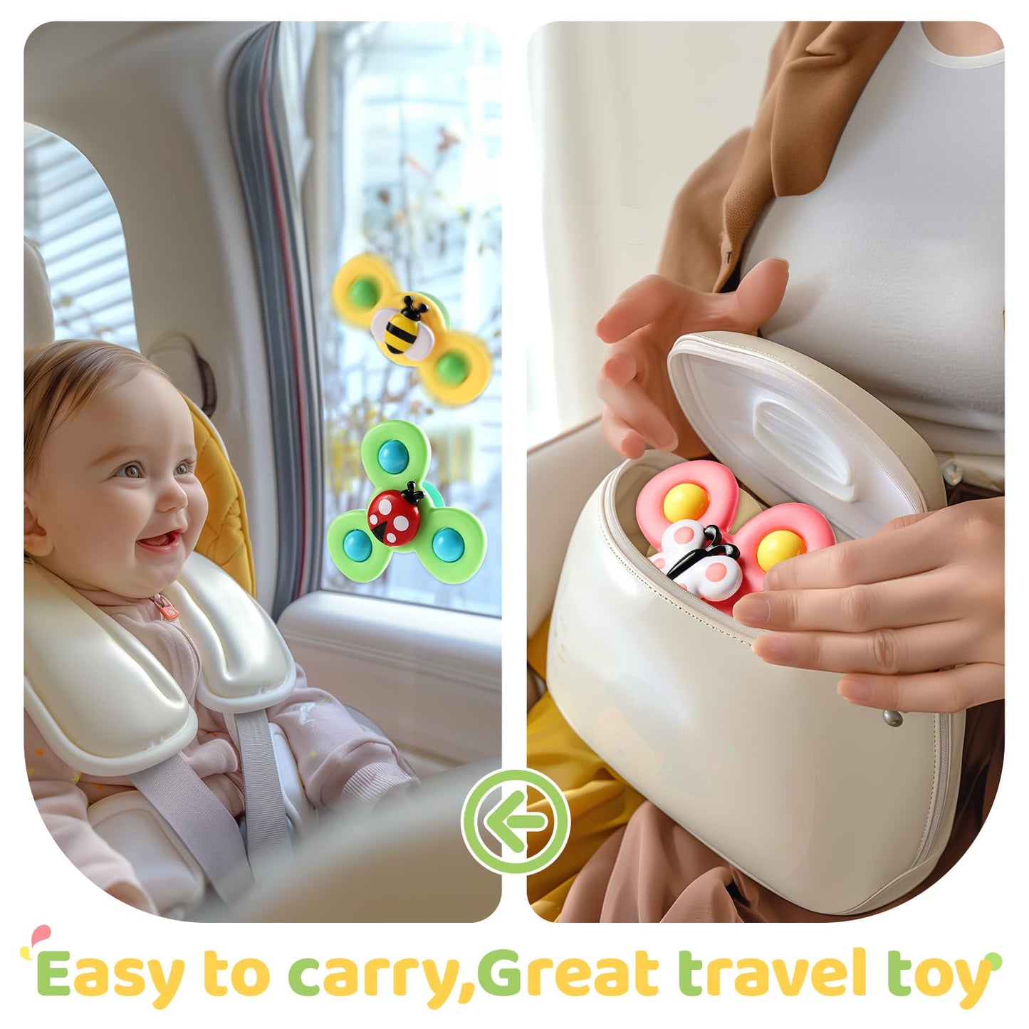 ALASOU 6 PCS Suction Cup Rotating Toys(3 Farm+3 Panda) for Infant and Toddlers