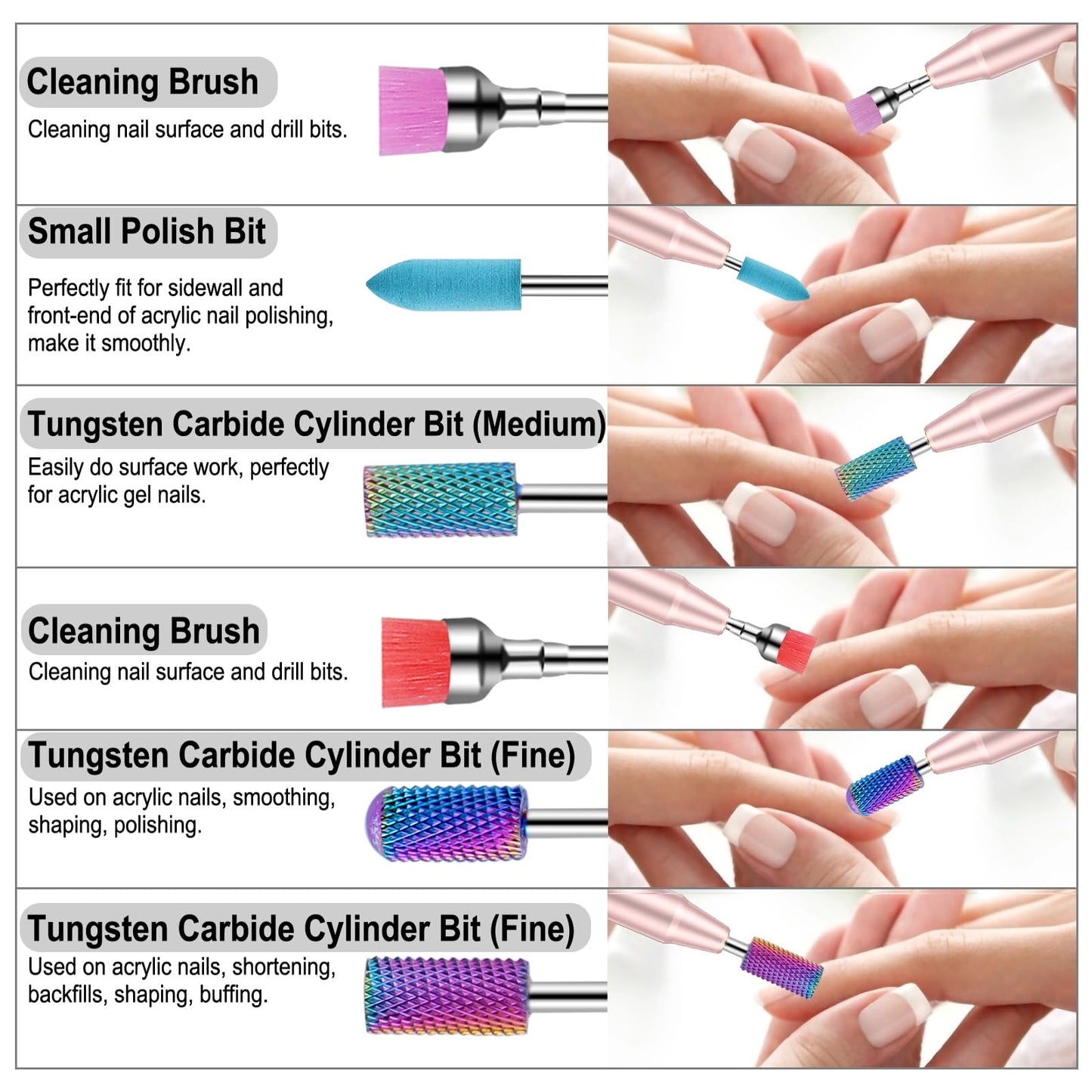 Cellentool 25Pcs Nail Drill Bits Set with Storage Box, 3/32 Inch Tungsten Ceramic Diamond Carbide Nail Drill Bits for Acrylic Gel Polish, Cuticle Efile Remover for Manicure Pedicure