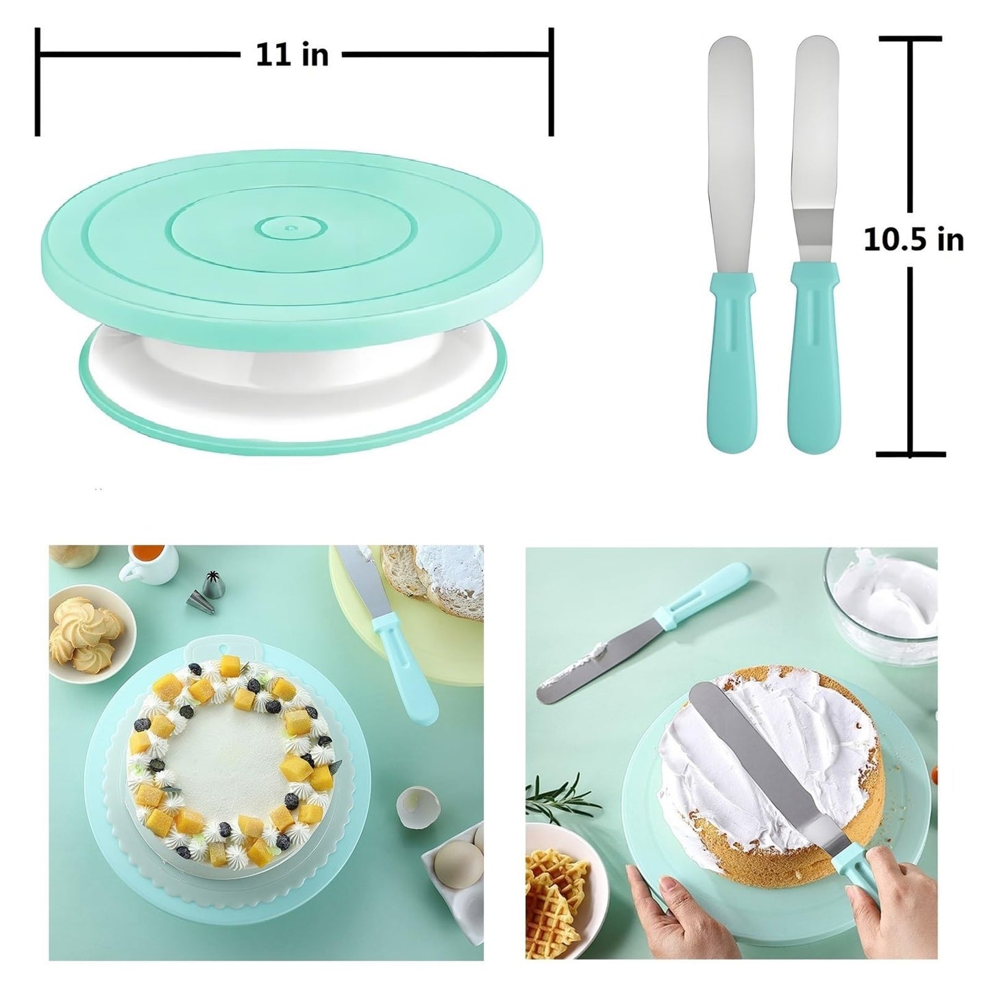 YOQXHY Cake Decorating Kit, 248 Pcs Baking Supplies Tools with Cake Turntable, Leveler, 24 Numbered Icing Tips, 2 Spatulas, 3 Scrapers, 2 Couplers, 50 Cupcake Liners, 100 Pastry Bags & More, (Green)