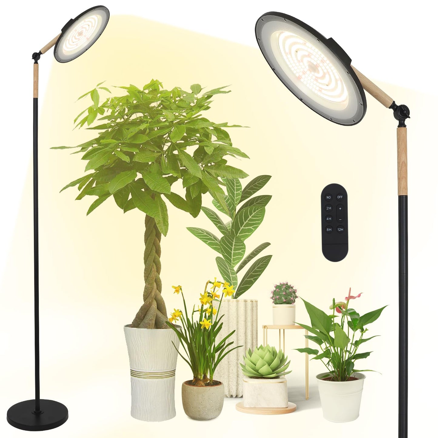 HMVPL 100W Grow Lights for Indoor Plants Full Spectrum, Plant Lights for Indoor Growing with 216 Light Beads, Timer, Remote Control, Dimmable Standing Growth Lamp for Large Many Plants(5 Level Height)