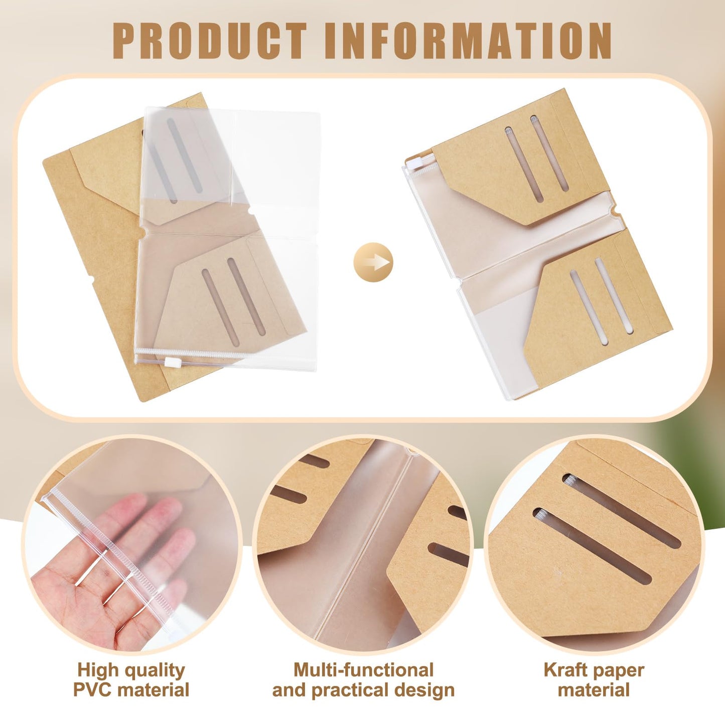 Travelers Journal Notebook Accessories Kit Include Travel Kraft File Folder, Zipper Case, Pen Holder, Binder Clip and Elastic Bands Travel Accessories Supplies(2 Pack,Passport Size)