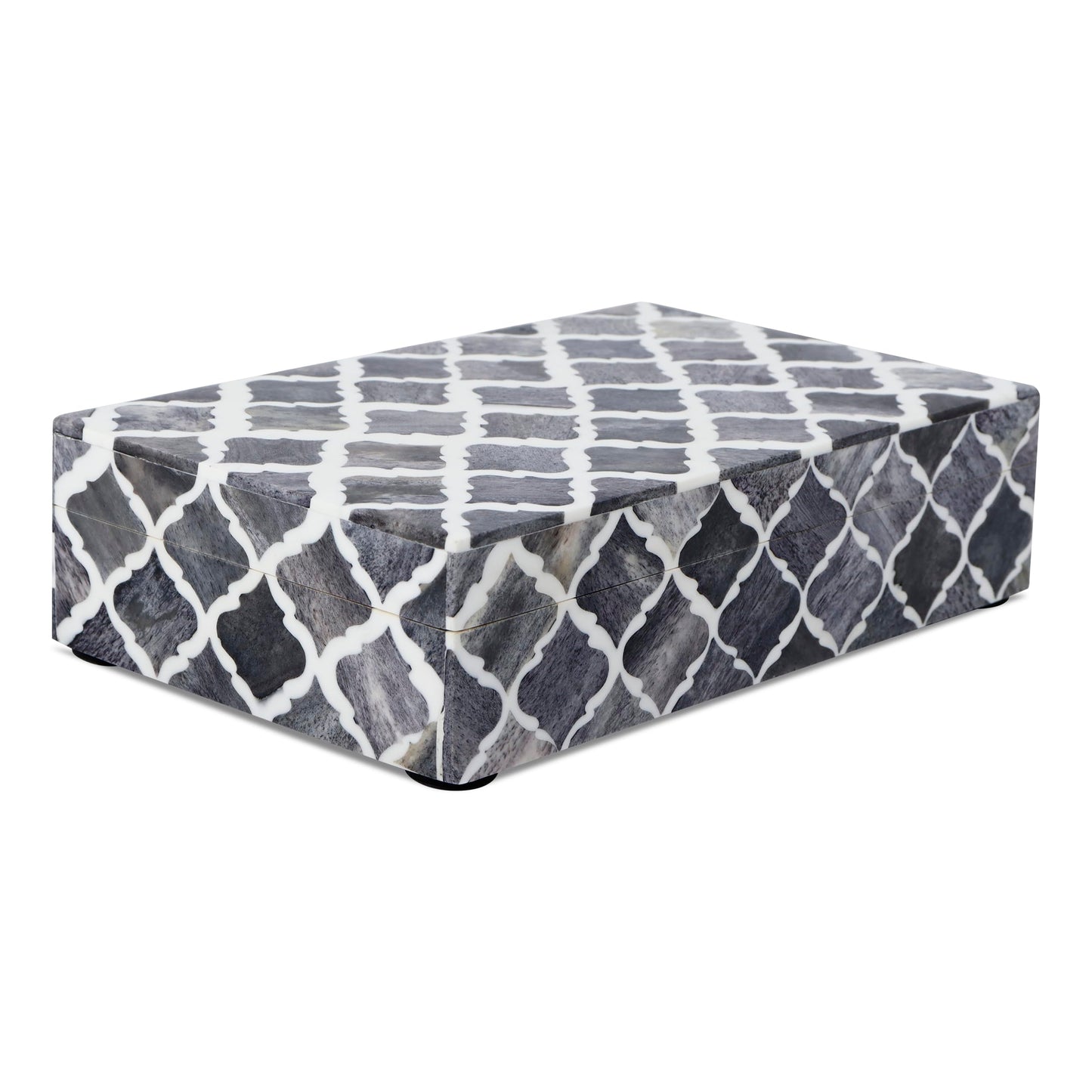 Handicrafts Home Small Decorative Storage Box with Lid, Moroccan Jewelry Keepsake Trinket Box Organizer, Wooden Coffee Table Dresser Storage Box, Gray, 8 x 5 x 2 Inch, Moroccan Collection