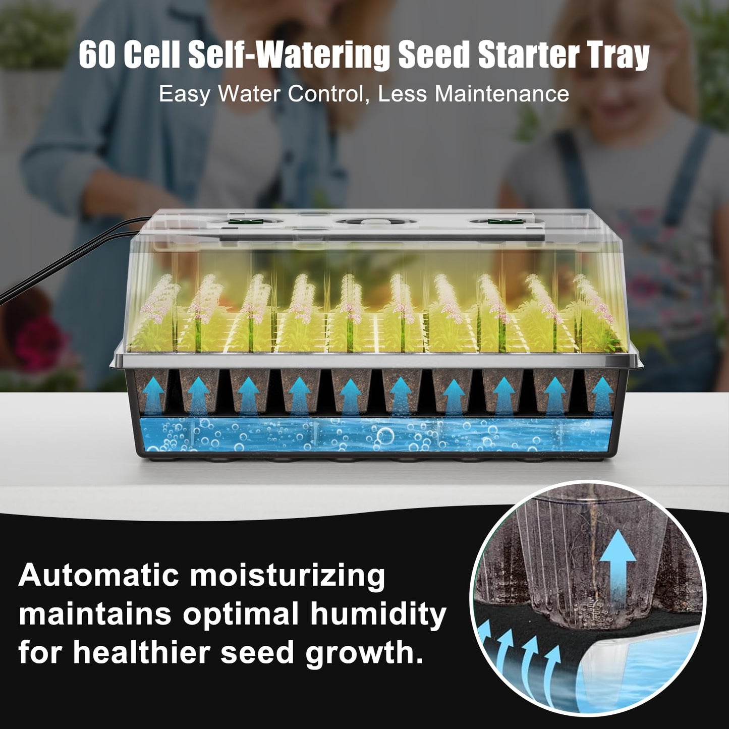 Gaprass 60 Cell Self-Watering Seed Starter Tray with Grow Light and Heat Mat,Seed Starter Kit,Humidity Domes,Auto Timer,Flexible Brightness Seedling Starter Trays for Seed Starting & Seeds Growing