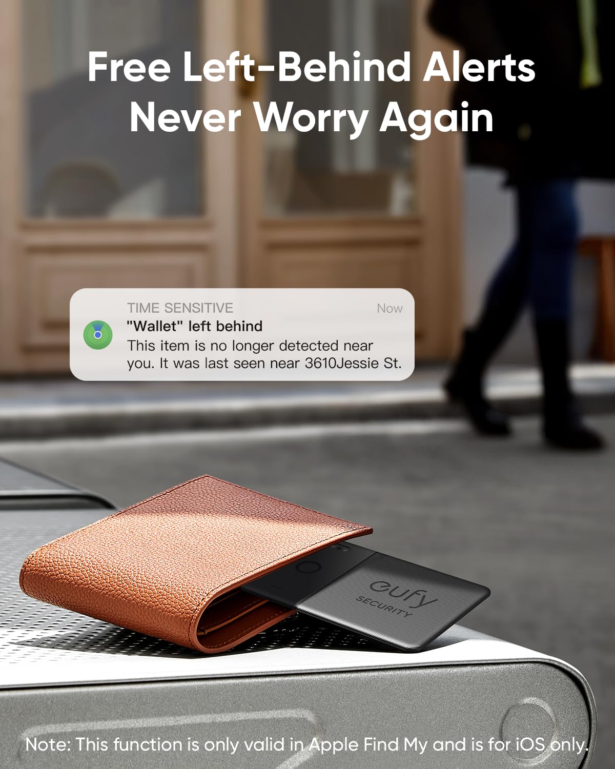 eufy Security SmartTrack Card E30 (Black, 1-Pack), Rechargeable, Works with Apple Find My (iOS Only), Bluetooth Tracker, Perfect for Wallet, Passport, and Laptop, Water Resistant