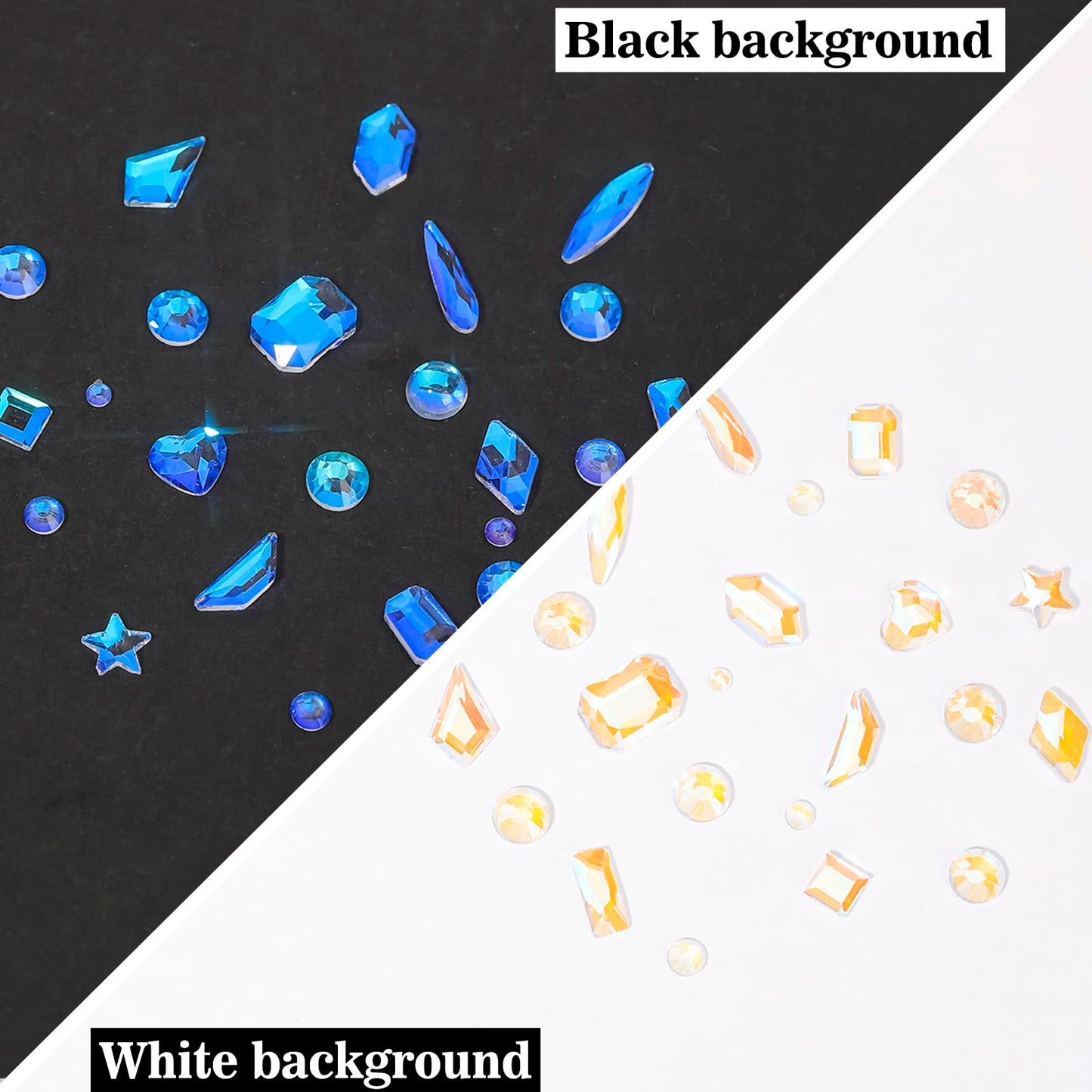 HNUIX Nail Rhinestones - 3D Multi Shape Size Crystal, Crystal Aurora Nail Gems, Flat Back, with Kit, for Nail Art, DIY Decorations
