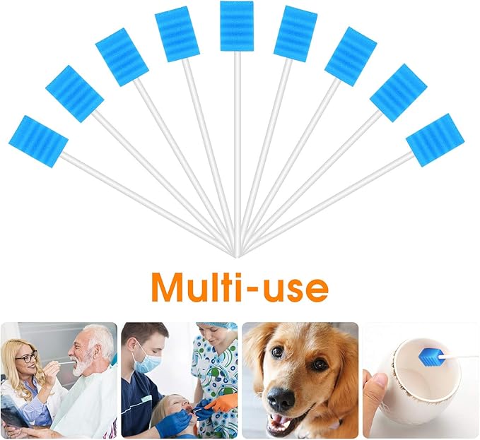 300 Pcs Oral Swabs Disposable - Longer Unflavored & Sterile Dental Sponge Swabs for Mouth Cleaning - Individually Wrapped, Medical Grade, Latex-Free for Oral Care (Blue 300)