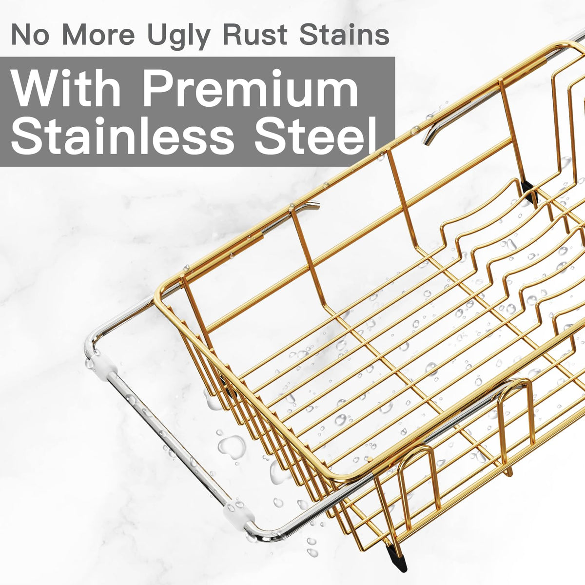 Gold Dish Drying Rack Over Sink with Utensil Holder