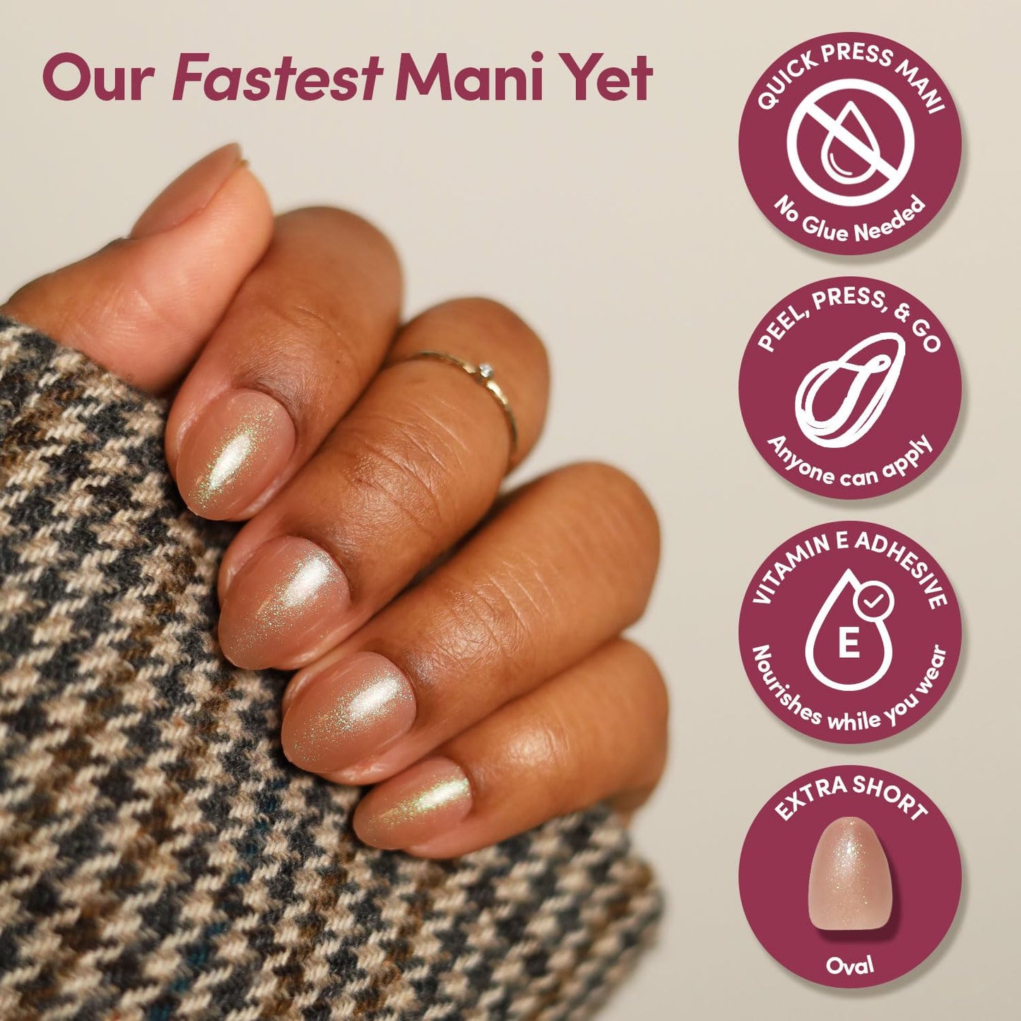 Glamnetic Quick Press Mani Bundle - No Glue Press On Nails, Just Peel and Stick | Sparkly Brown & Teddy | Mess Free Salon Quality Stick On Nails | Oval Extra Short Nails