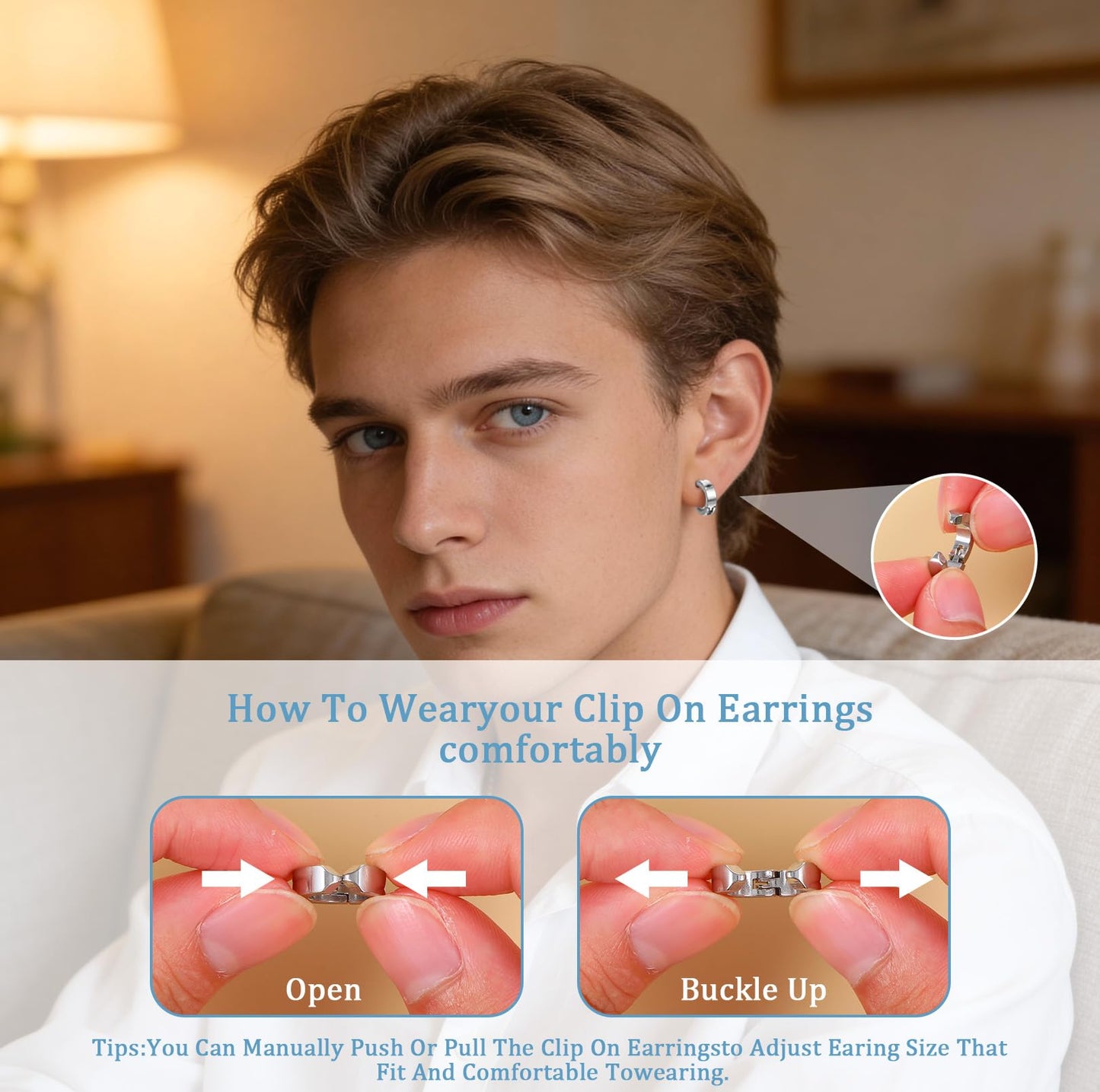 MBAIYO 5 Pairs Clip On Earrings for Men, 5 Color Stainless Steel Fake Ear Hoops