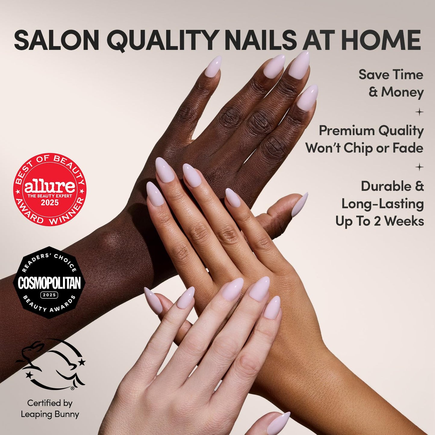 Glamnetic Press-On Nails Bundle - Sugar Doll & Think Pink | Short Almond Milky Fake Nails | Light Pastel Short Oval Fake Nails | Durable, Salon-Quality Nail Kits