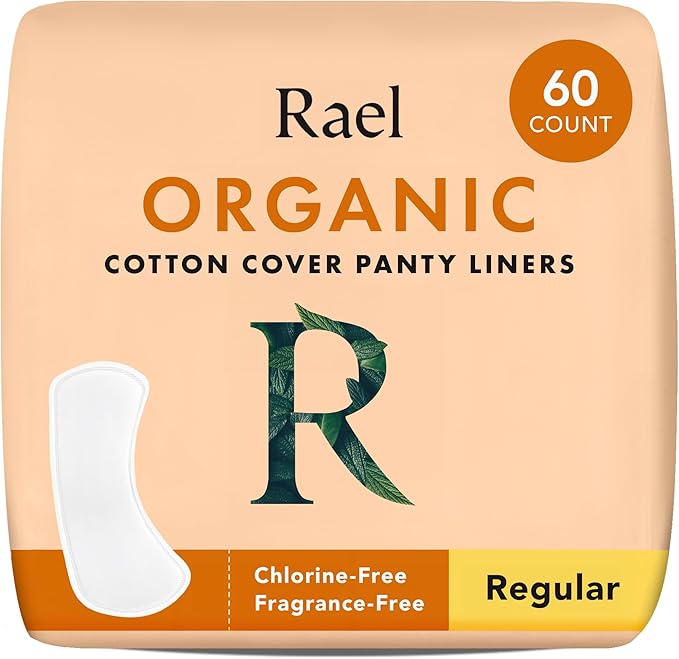 Rael Panty Liners for Women, Organic Cotton Cover - Regular Pantiliners, Light Absorbency, Unscented, Chlorine Free (Regular, 60 Count)