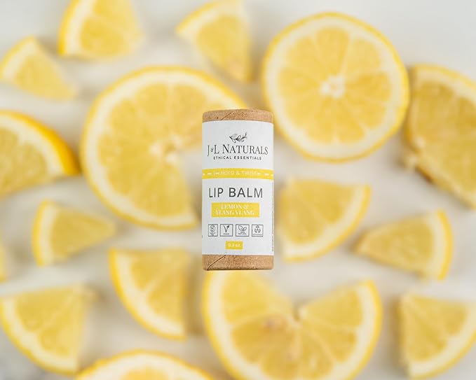 J&L Naturals Sustainable Lip Balm | Organic Ingredients, 100% Natural, Eco-Friendly | Cruelty Free, Vegan, Paraben Free, Silicone Free (Lemon & Ylang Ylang, 2-Piece Duo)
