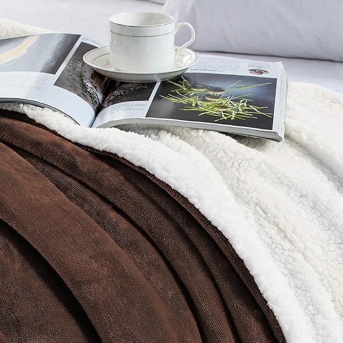 IR Imperial Rooms Sherpa Fleece Throw Blanket for Couch - Soft and Fuzzy Blanket for Winter - Reversible Thick and Warm Fluffy Throw Blankets for Bed, Sofa, Camping and Travel, Coffee, 50x60 Inches