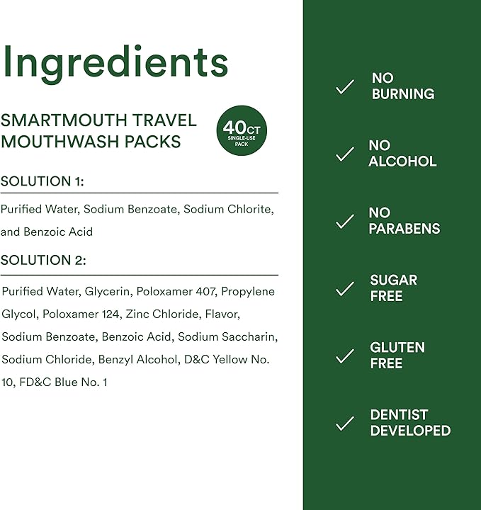 SmartMouth Original Activated Mouthwash Single Packs, Travel Mouthwash, Fresh Mint, 40 Pack