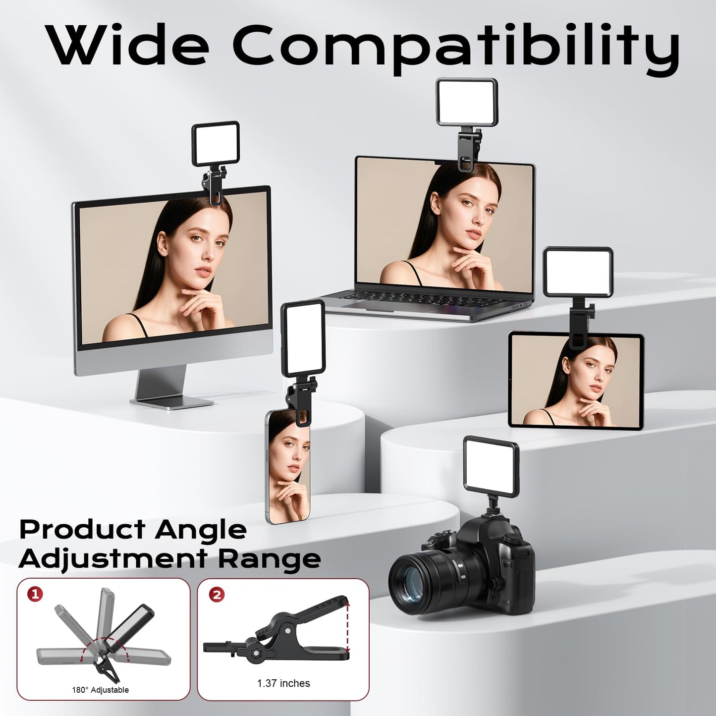Datarm Rechargeable Soft Selfie Light for Phone, Camera, Laptop, 4-14H Battery Portable LED Light for Pictures, Phone Light Clip for Selfie, Vlog, TikTok, Makeup, Video Conference Black