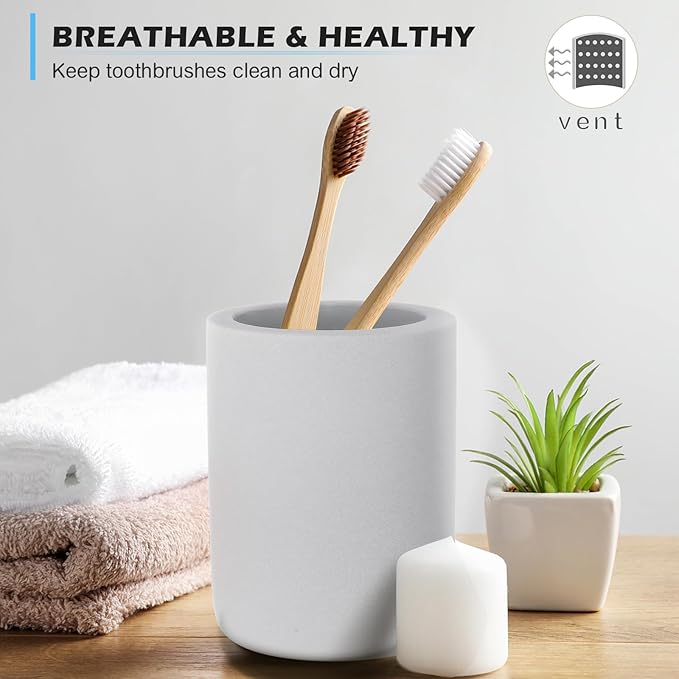 Diatomite Toothbrush Holder, BOJDOPIE Water Absorption Quick Drying Bathroom Countertop Organizer, Stand Cup for Toothpaste Makeup Brushes Razors (Light Grey)