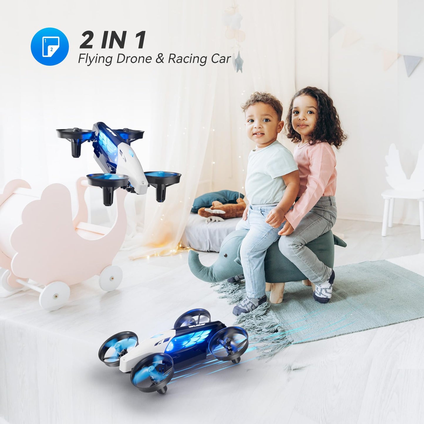 2-in-1 Drones for Kids 8-12 with 7+2 Light Modes,5 Flying Postures,Mini Drone for Age 14 Boys Small Micro Indoor Nano RC Remote Control Quadcopter with Land Mode,Auto rotation,Circle Fly,Altitude Hold
