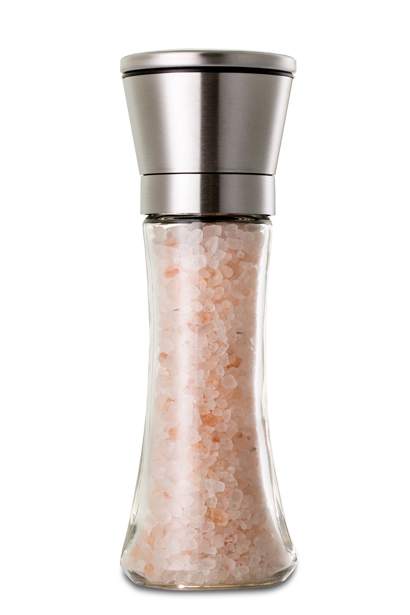 Prefilled Stainless Steel Salt and Pepper Grinder - Includes Pink Himalayan Salt - Glass and Stainless Steel Mill - Large Capacity Shaker - Top Loading Design by Mason Mills