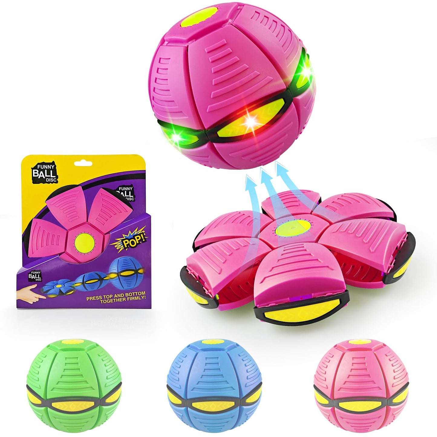 Kikkavo Magic Bouncing Ball 6-Light Dual Form – Pop up, Meta Ball Metaball Transforming Design – Flying Saucer Bouncy – Interactive Bouncing Balls for Parent-Child Interaction – Gift Pack - Pink