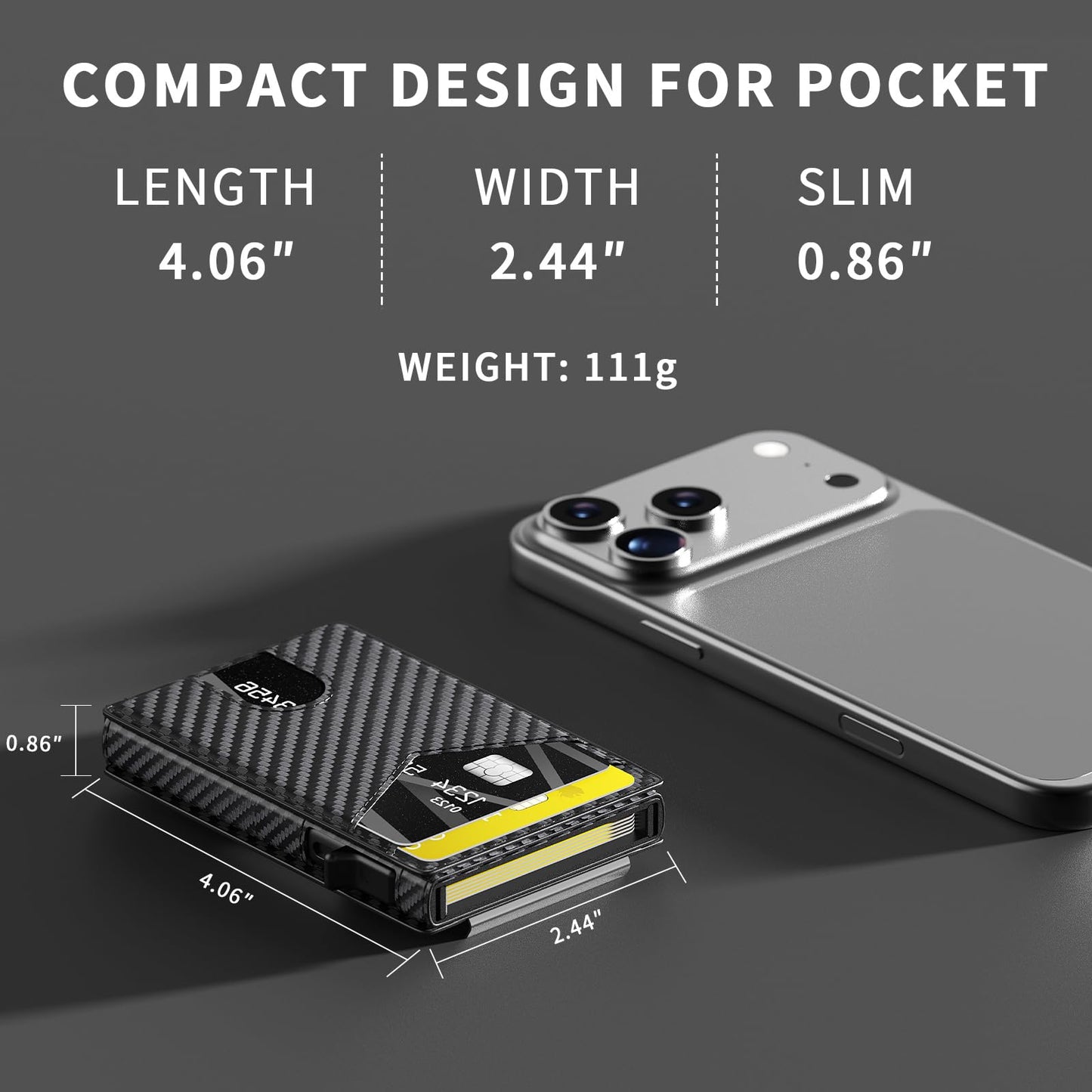 KISUEDZP Wallet for Men Aluminum RFID Blocking -Metal Smart Pop-Up Credit Card Holder with 2 ID Windows, Holds 8-10 Cards,Bifold Security Front Pocket Wallet & Money Clip,Men's accessories(Carbon)