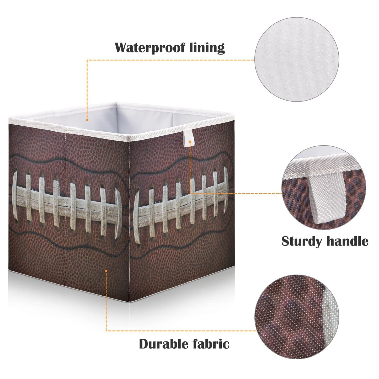 Ollabaky American Football Laces Foldable Fabric Storage Cube Basket Cloth Organizer Box with Handle for Closet Shelves, Nursery Toy Bin