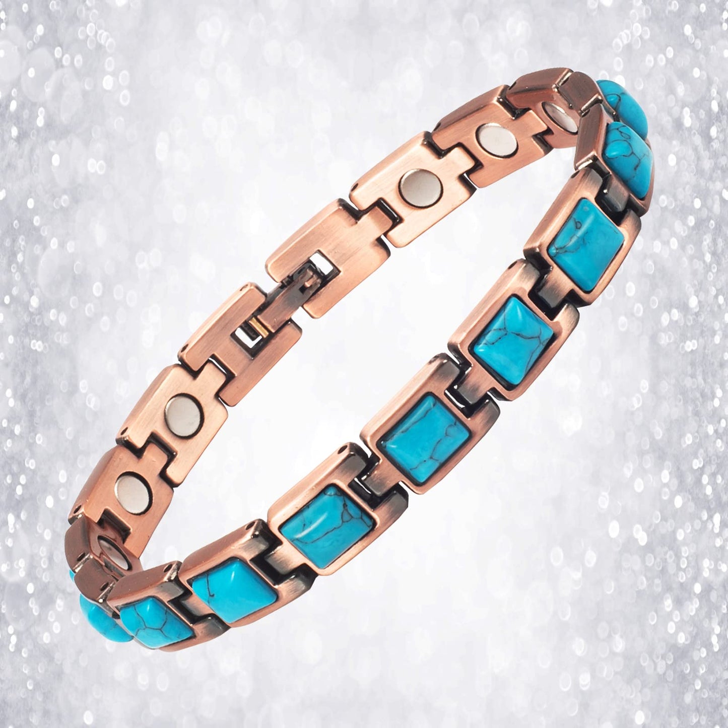 EnerMagiX Copper Bracelet for Women, Pure Copper Adjustable wiht Easy Link Blue Turquoise Magnetic Bracelet (0165)
