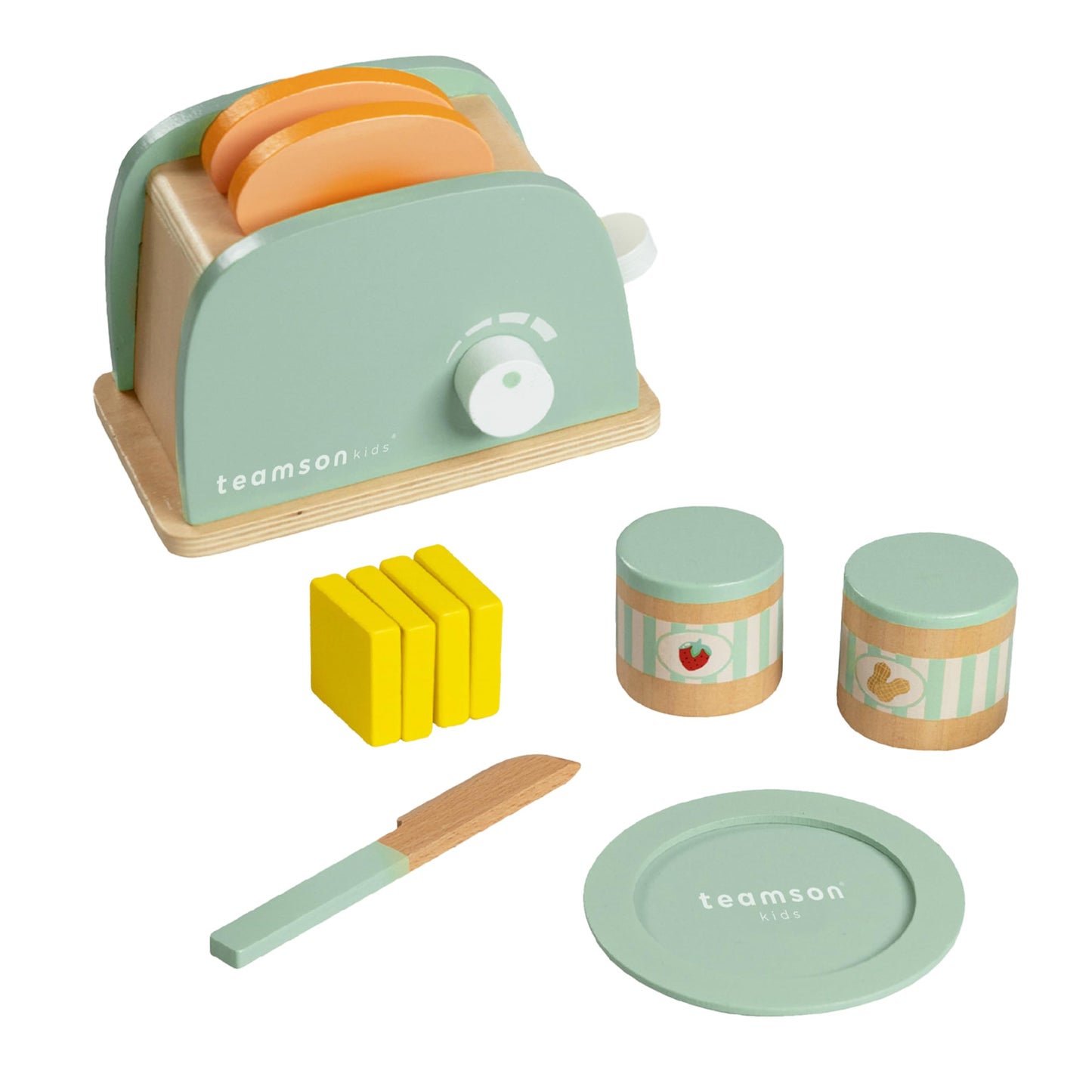 Teamson Kids Little Chef Frankfurt 11-pc. Wooden Play Kitchen Toaster Accessory Set with Pretend Food and Utensils