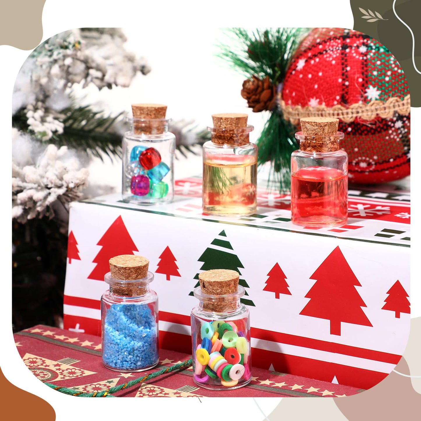 Bokon 50 Packs Mini Plastic Bottles with Corks Stoppers Eye Screws Funnels Small Potion Bottles Tiny Clear Sand Art Jar Wishing Vial for Birthday Party DIY Crafts Gift