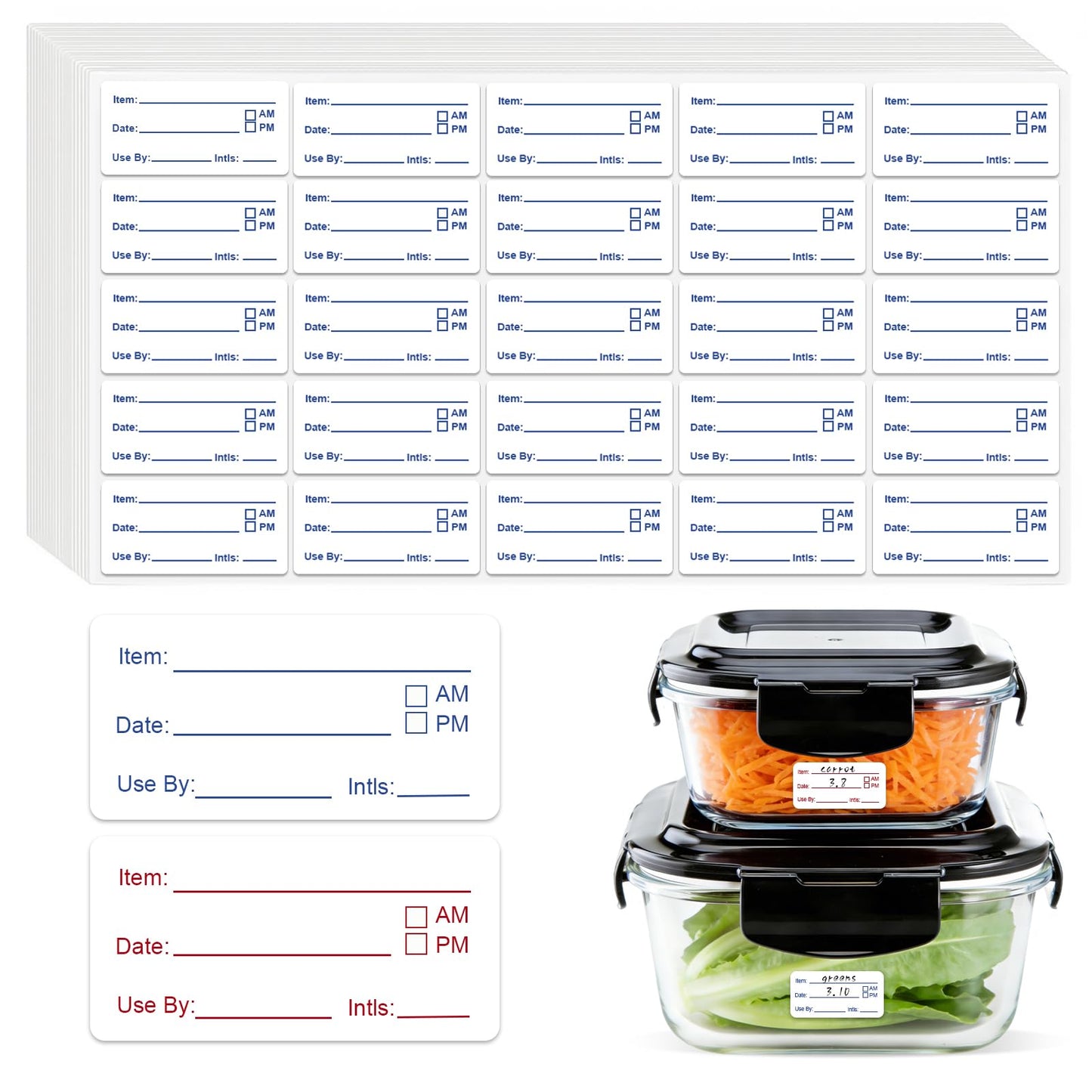 Volokitx 1400 Pcs Food Date Stickers, 1 x 2 Inch Removable Date Labels for Freezer & Refrigerator Food Containers, Easy to Write- Blue & Red